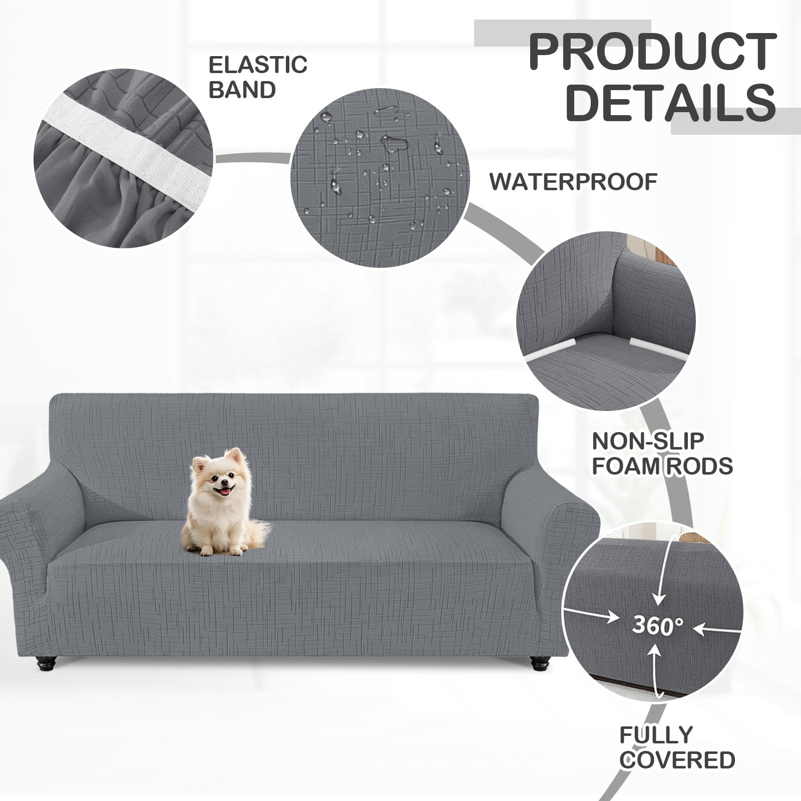Stretch Sofa Überzug, Couch Überzug L Form, Universal Sofahusse 1/2/3/4 Sitzer mit Wasserdicht & Anti-Falten, Sofaüberzug für Sofa Cover L Shape, U Shape (3 Sitzer, Hellgrau)