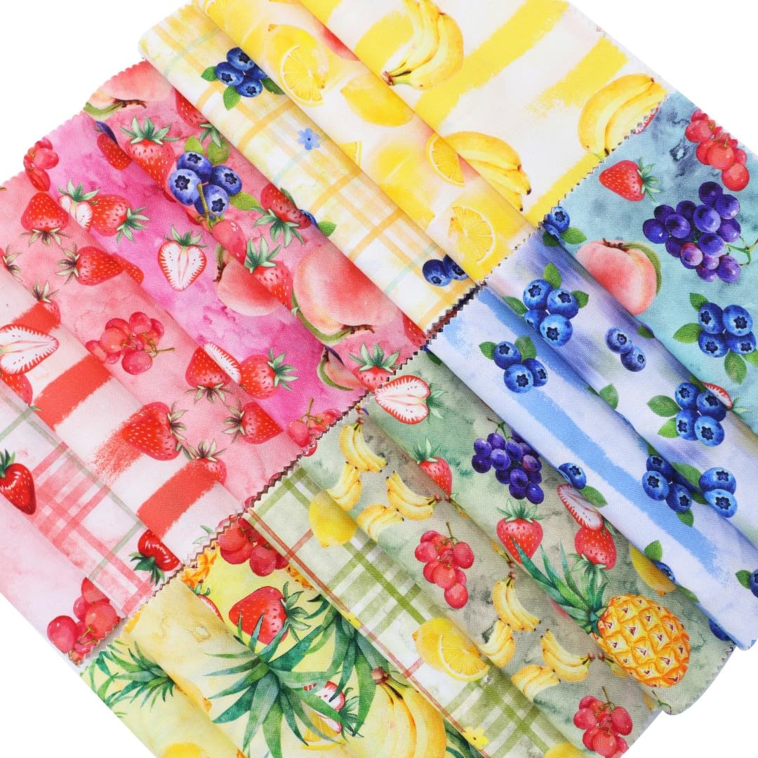 Craftsfabrics Fruit Fiesta 40Pcs Charm Pack 100% Cotton 5″ Square Fabric For Quilting, Scrapbooking, Sewing, Arts & Crafts, Patchwork