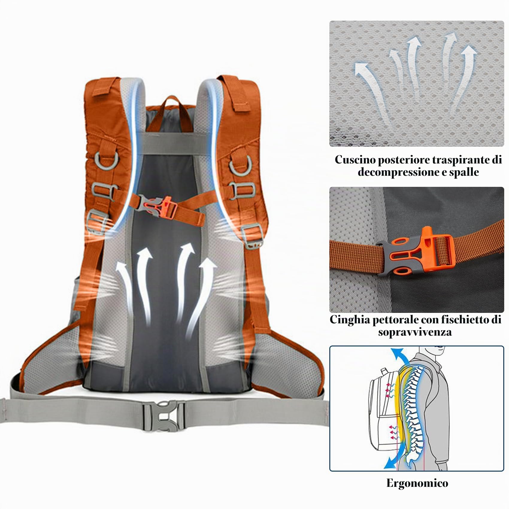 Long Keeper Zaino Trekking - Impermeabile 40L Campeggio Zainetto con Copri Pioggia Leggero Zaino Montagna Zaino di Sport Esterno per Arrampicata Sci Ciclismo Viaggi