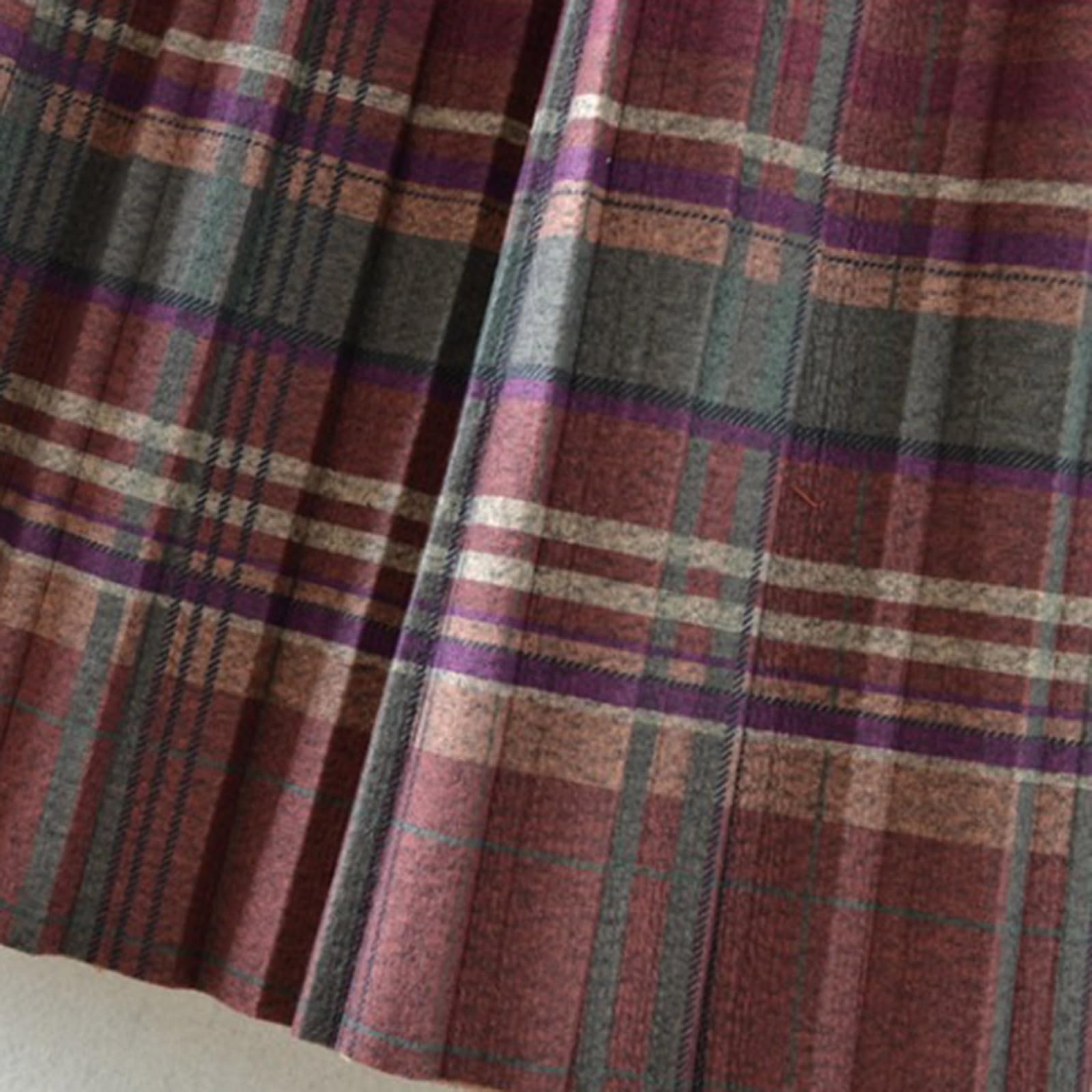 Womens Long Plaid Wool Skirt A line Flared Pleat Wool Tartan Skirt Winter Fall Warm High Elastic Waist Maxi Skirts