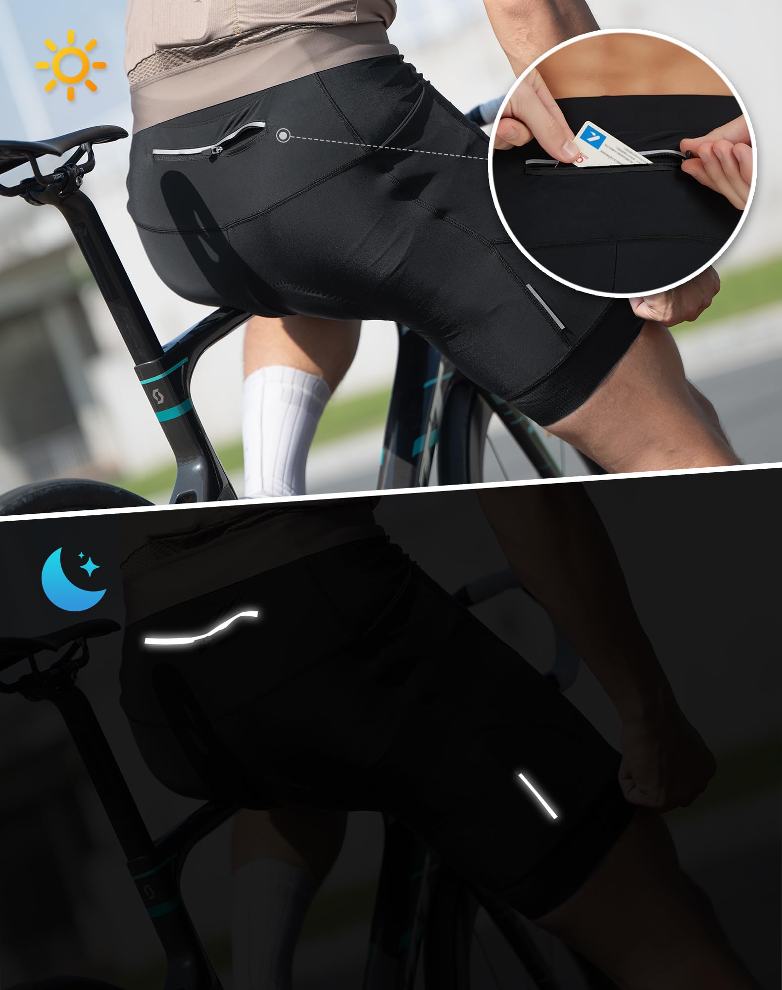 Pantaloncini Ciclismo Uomo Imbottito Gel 5D Asciugatura Rapida Pantaloncini Bici Uomo Mutande Ciclismo Uomo Antiscivolo Pantaloncini MTB Uomo