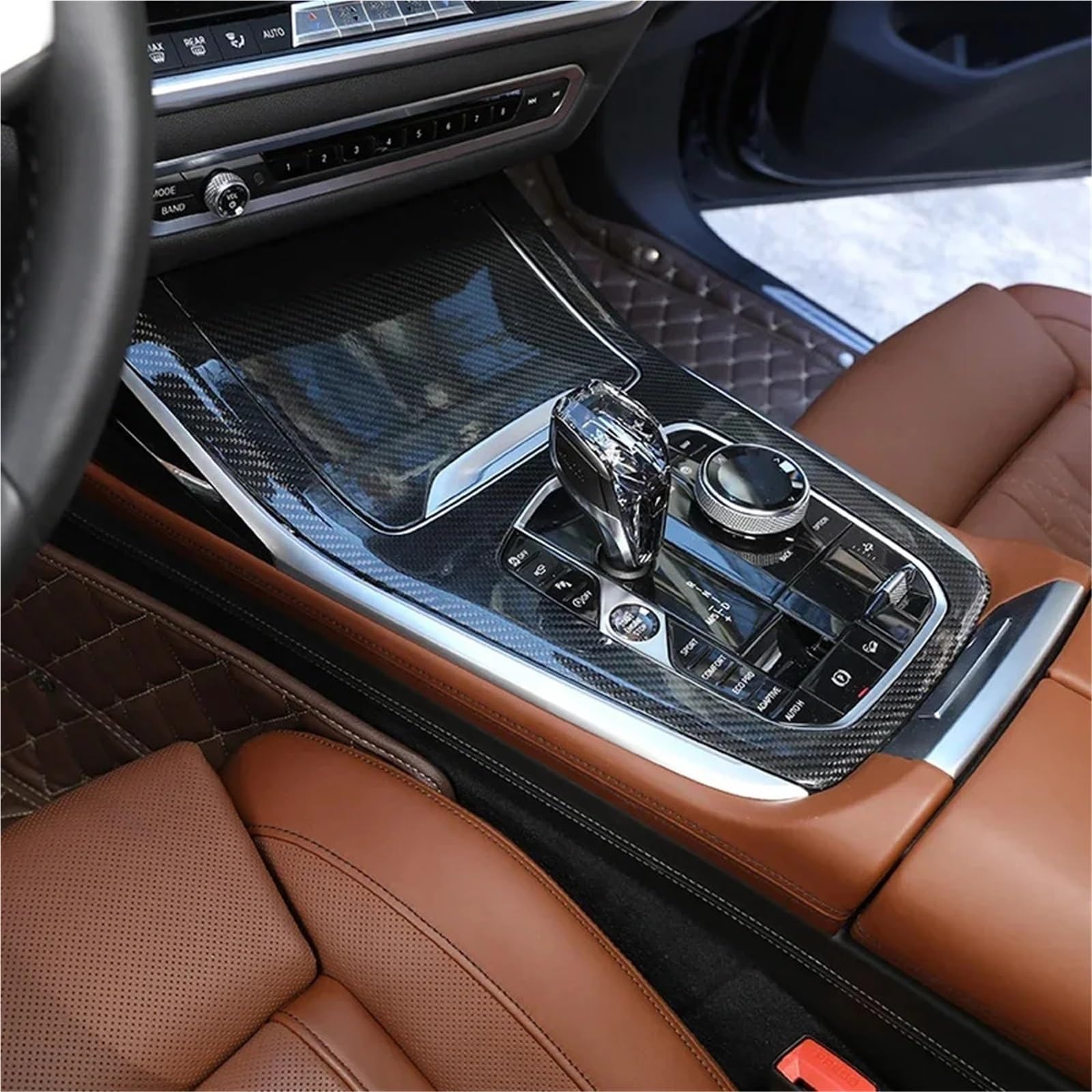 Okleina skrzynia biegów‌ Prawdziwe suche karbonowe akcesoria do wnętrza samochodu konsola środkowa pokrywa panelu zmiany biegów pasuje do BMW X5 G05 G07 2019up Naklejka konsola środkowa‌