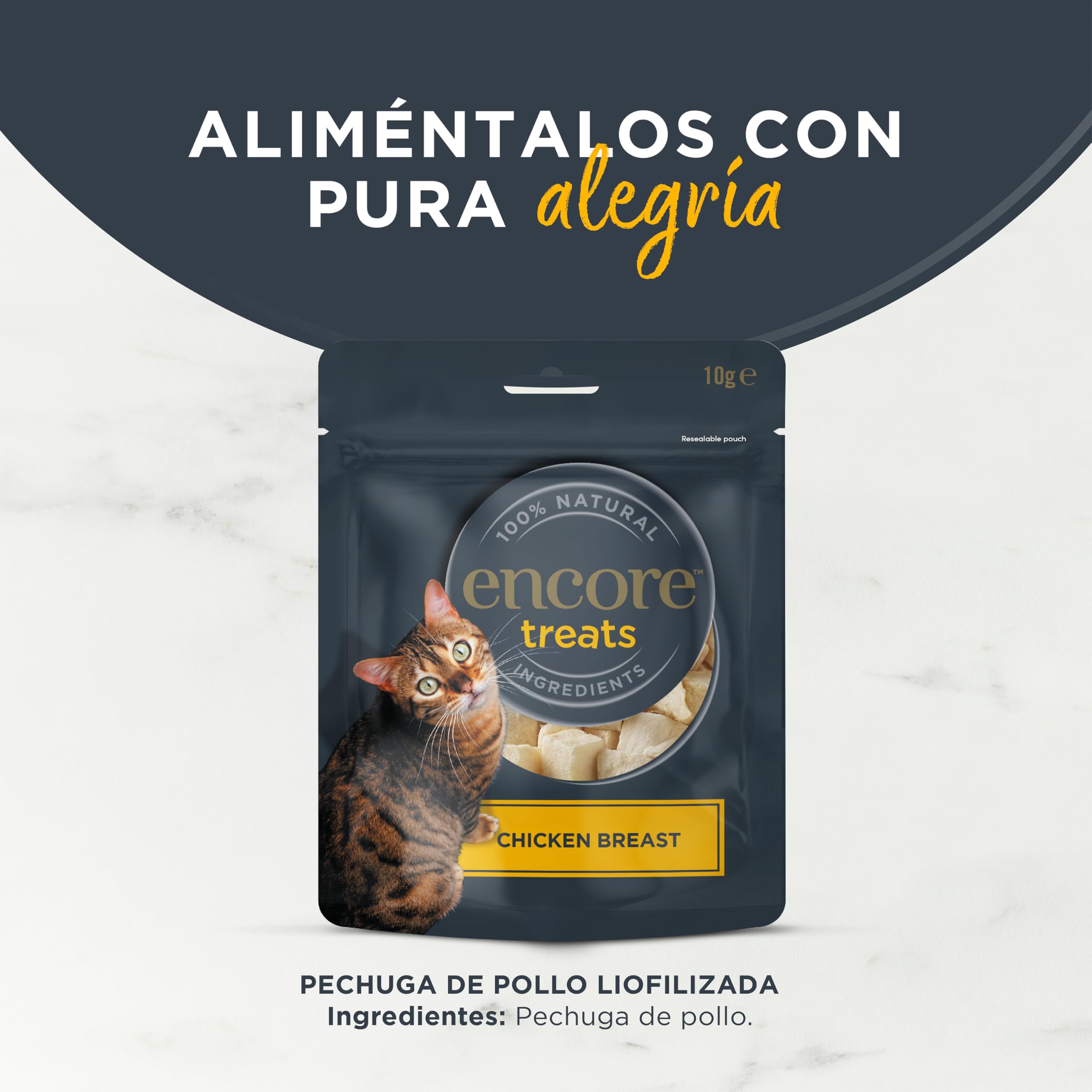 Encore Premios para Gatos 100% Naturales de Pechuga de Pollo, Congelados al Vacío, Snacks Saludables para Gatos Sin Granos para Recompensas y Entrenamiento - Paquete de 12 Bolsitas de 10 g