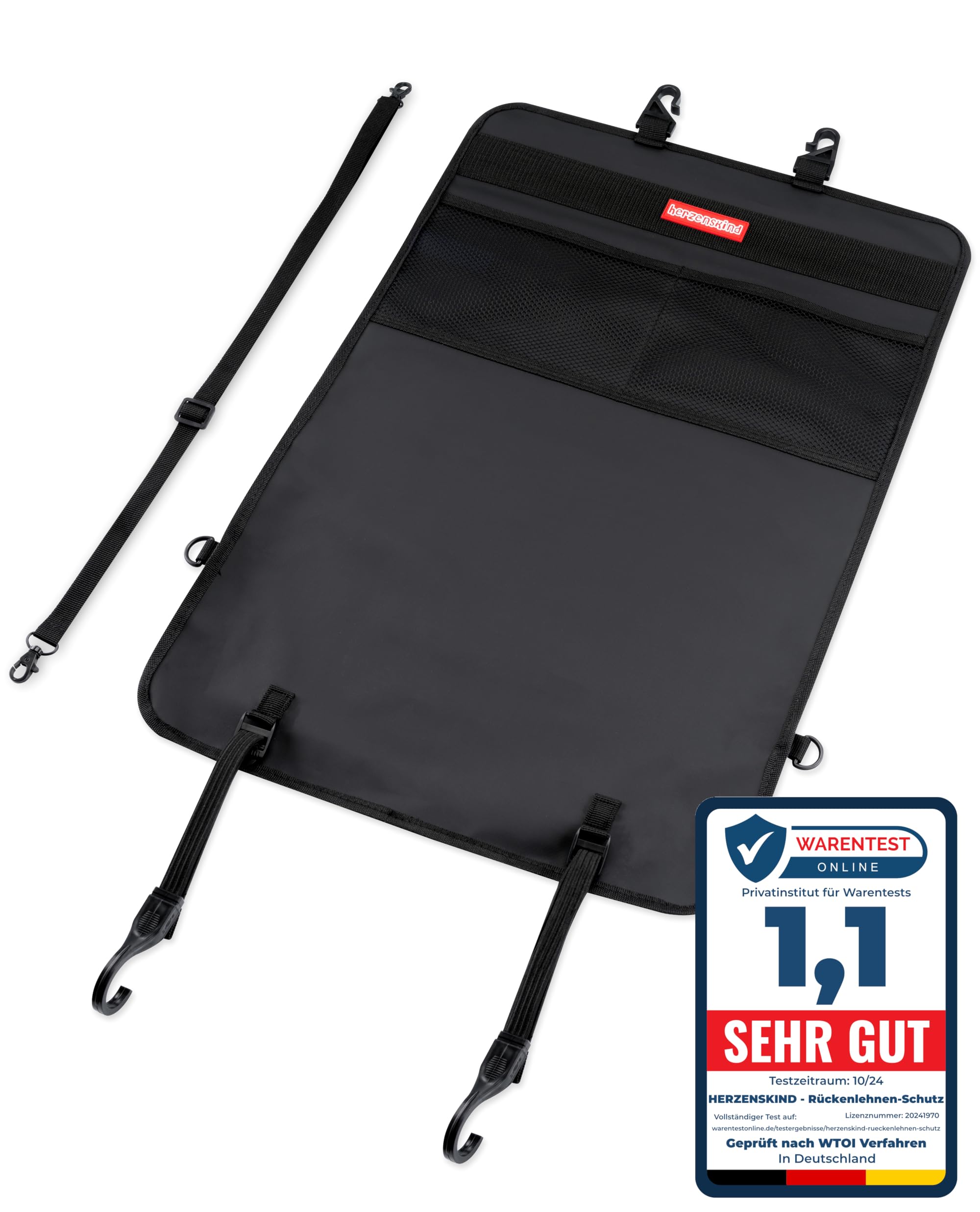 HerzensKind Rückenlehnenschutz und Organizer, wasserdicht und pflegeleicht. Autositzschoner für die Rückseite der Vordersitze Auto Organizer Kinder (1 Stück)