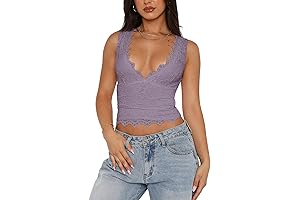 Womens Sexy Summer V-Neck Sleeveless Double Lined Going Out Y2K Trendy Lace Cropped Tank Tops