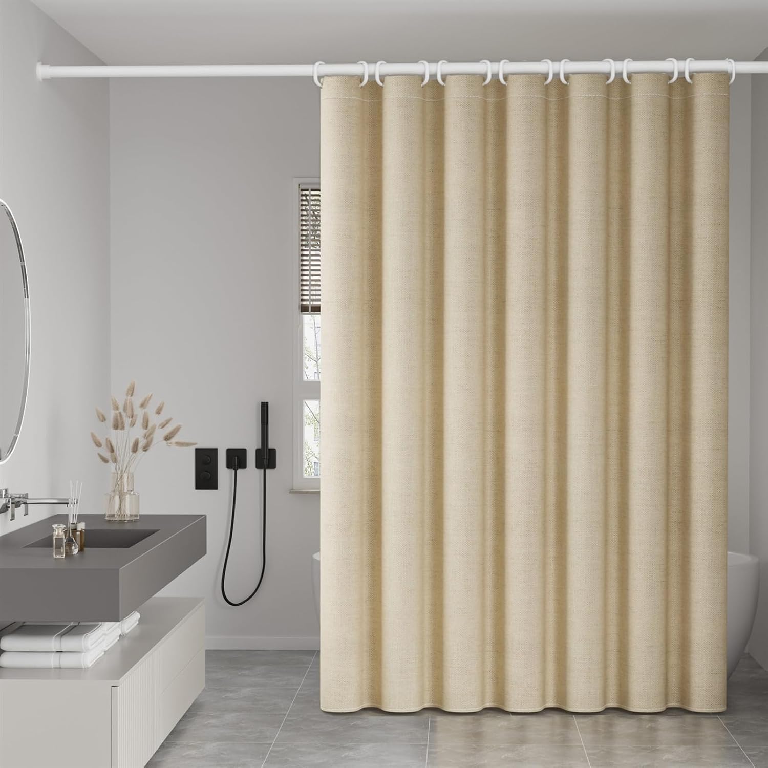 Shower Curtain, Modern Linen Fabric Shower Curtains for Elegant Neutral Bathroom Decor, Luxury Hotel Cloth Shower Curtain White, W 79" x L 94"