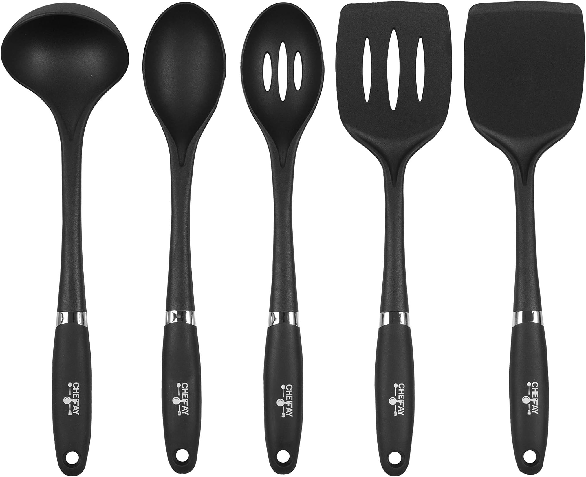 Kitchen Utensils for Comfortable Cooking and Easy Cleaning - Nylon - Non Slip Grip, Pro-Grade Kitchen Tools Great For Non Stick Cooking and Baking (Black)