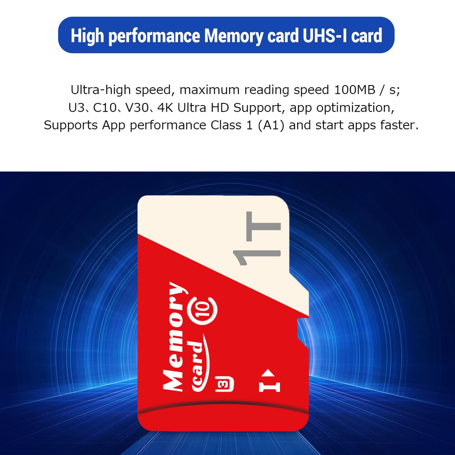 Carte Micro de 1024Go Jusqu’à 100 MB/S, Carte mémoire avec Carte vidéo TF Full HD A2 Class10 U3 V30 pour Smartphones, tablettes, Drones -ZF1024Go