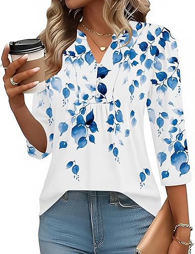 IECCP 3/4 Length Sleeve Womens Tops Dressy Casual Henley V-Neck