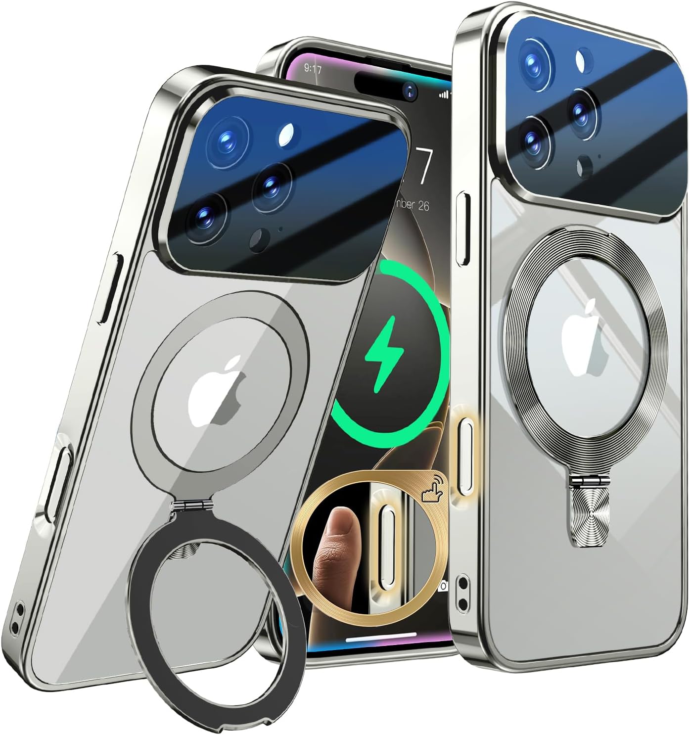 [Full Camera Lens Protection+CD Ring Compatible with MagSafe Stand]Magnetic for iPhone 16 Pro Case, Military Grade Drop Protection Electroplated Bumper Non-Yellowing Clear Case for Women Men Girls