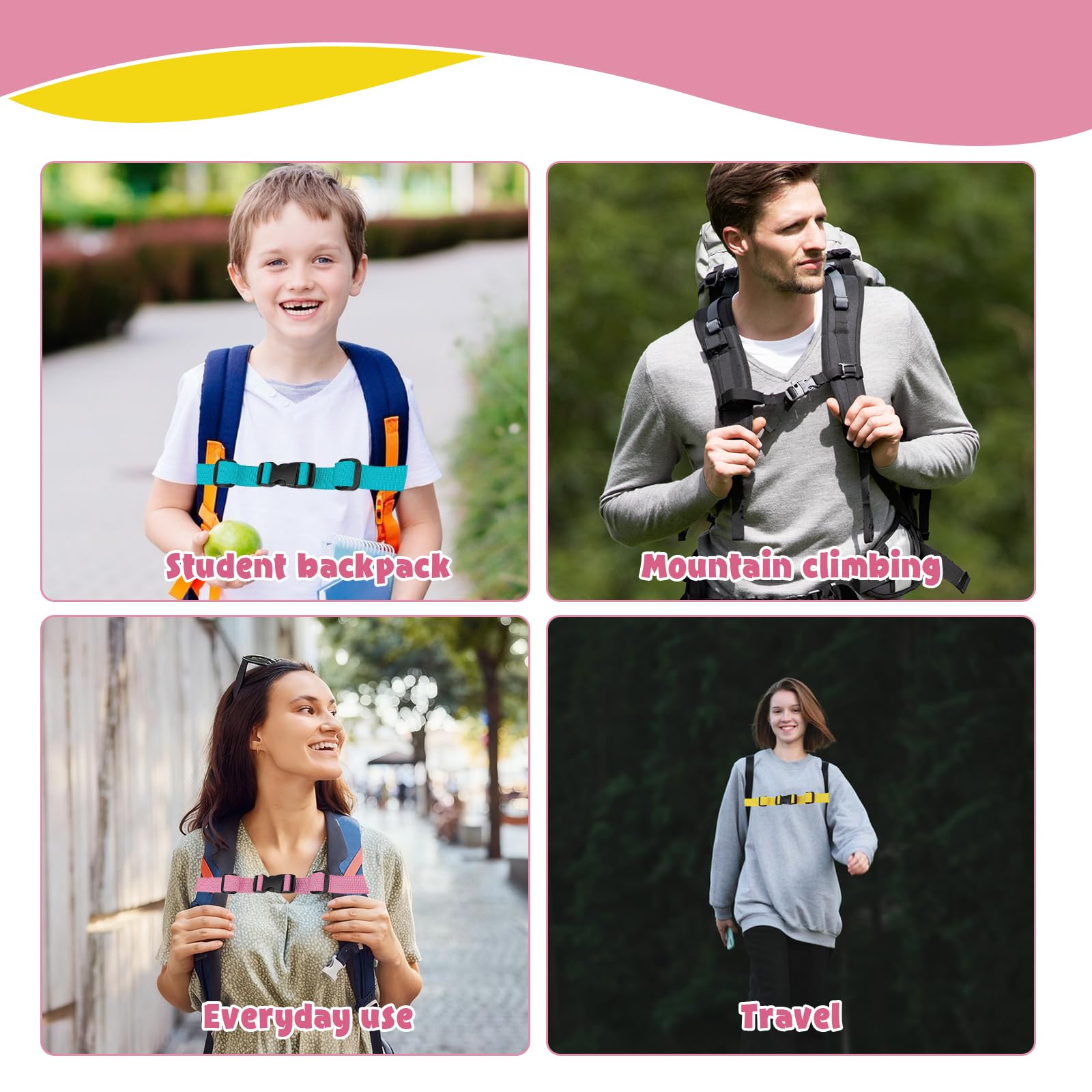 Lot de 6 sangles de poitrine réglables pour sac à dos, sangle de poitrine, pour sac à dos, avec fermeture rapide, sangle antidérapante pour sac à dos scolaire, résistant pour le jogging, la