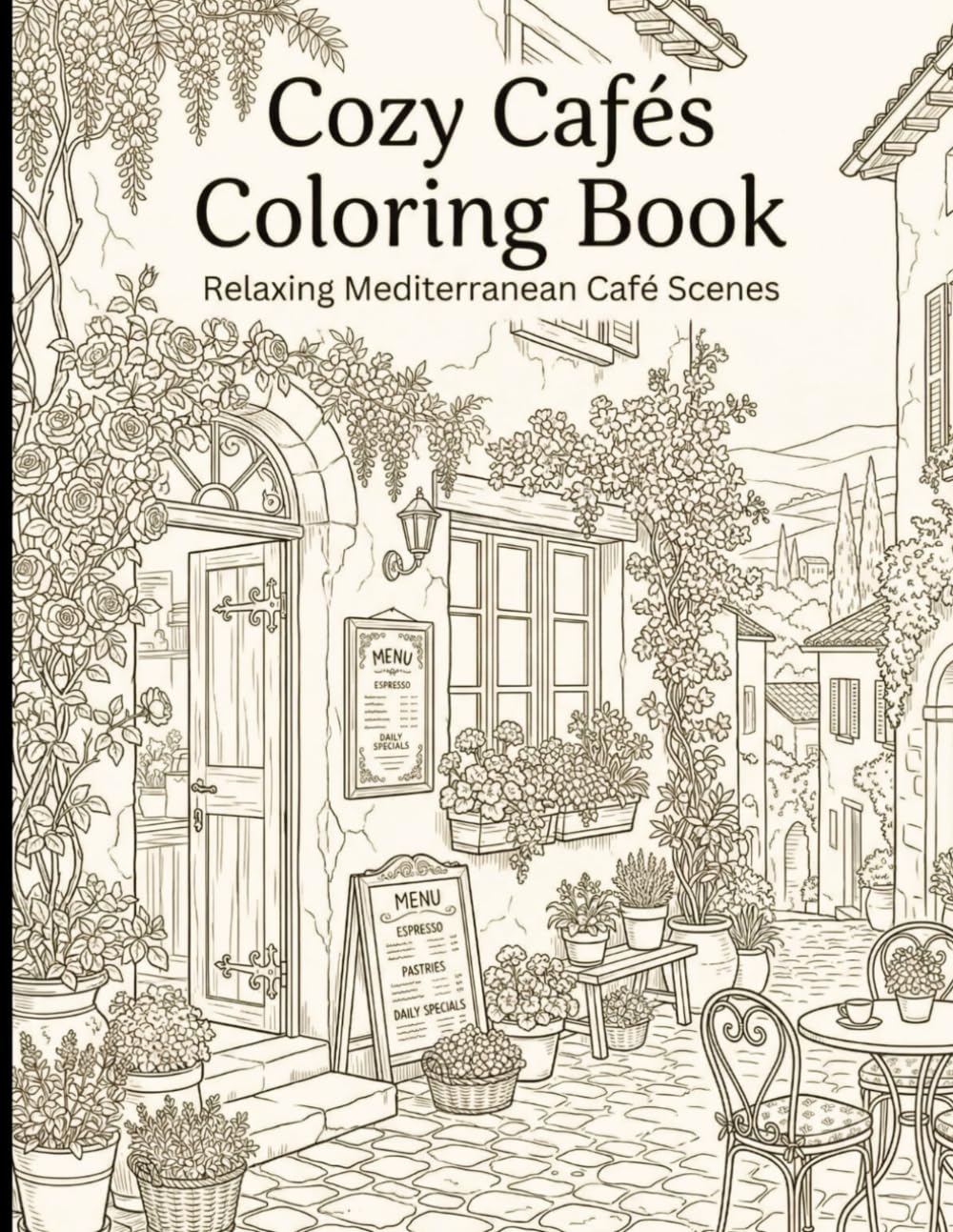 Cozy Cafés Coloring Book: Relaxing European Café Scenes for Adults – Stress Relief & Mindful Coloring