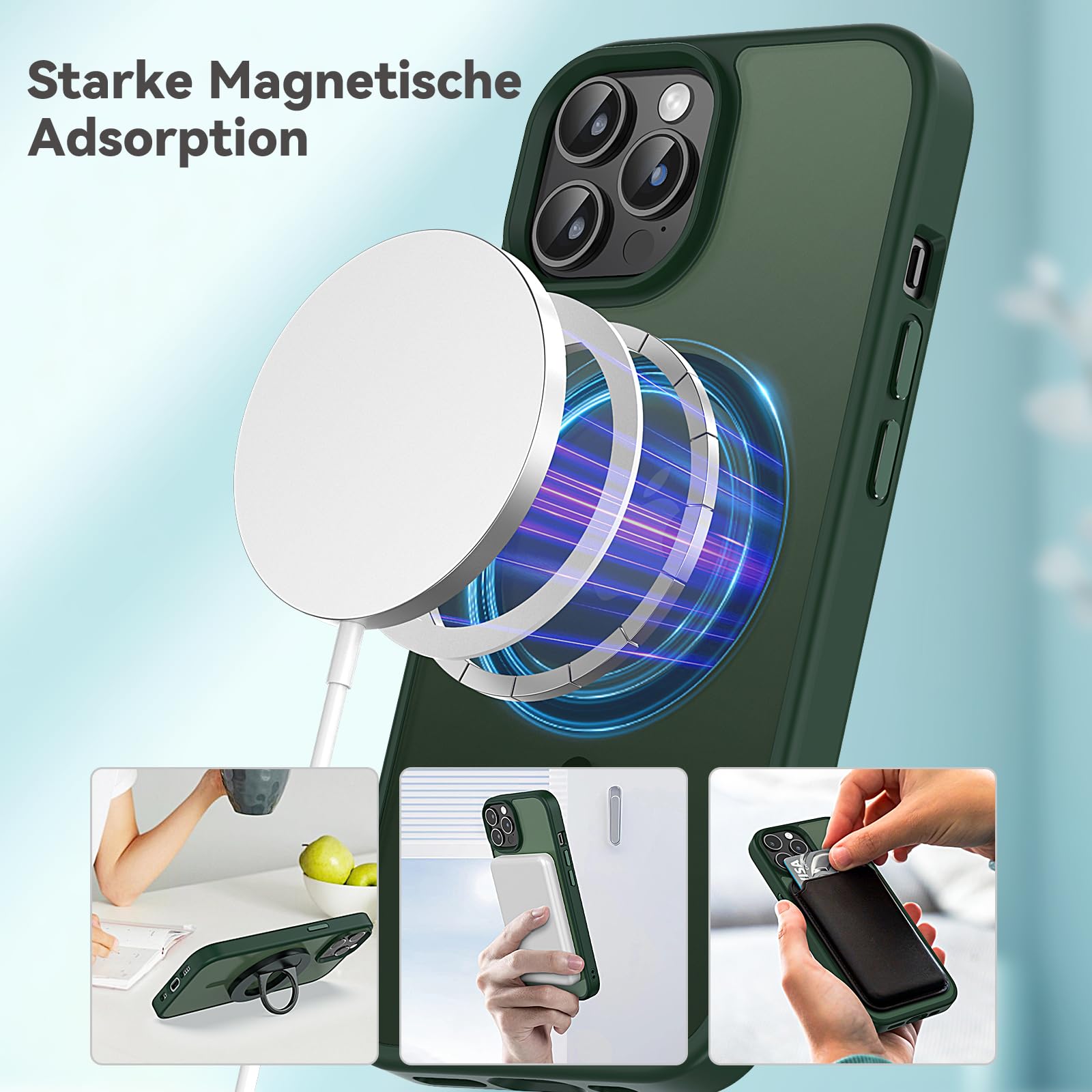 Natiiozie Magnetica Cover per iPhone 14 Pro Compatibile con MagSafe Custodia Traslucida Opaca Posteriore, Antiurto Anti-impronta Resistente ai Graffi Protettiva iPhone 14 Pro Case (Verde)