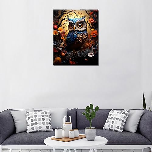 Miniatura 9 de Tucocoo Pintura de búho de flores por número para adultos principiantes, kits de pintura de búhos para niños sobre lienzo, regalo ideal, arte de