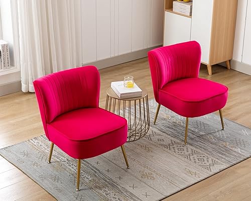 Miniatura 19 de CIMOTA Juego de 2 sillas decorativas de terciopelo, modernas, sin brazos, con respaldo alado, sofá individual, silla de esquina cómoda con patas