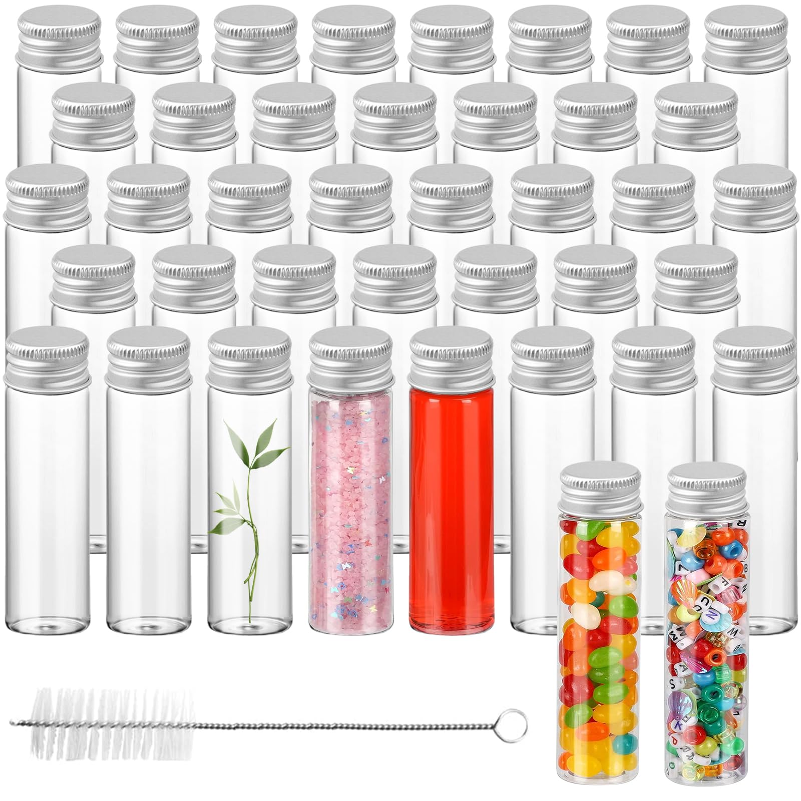40 Tubes à Essai Plastique 110ml - Bouchon Vis Aluminium - Bouteilles Sensorielles Transparentes - DIY