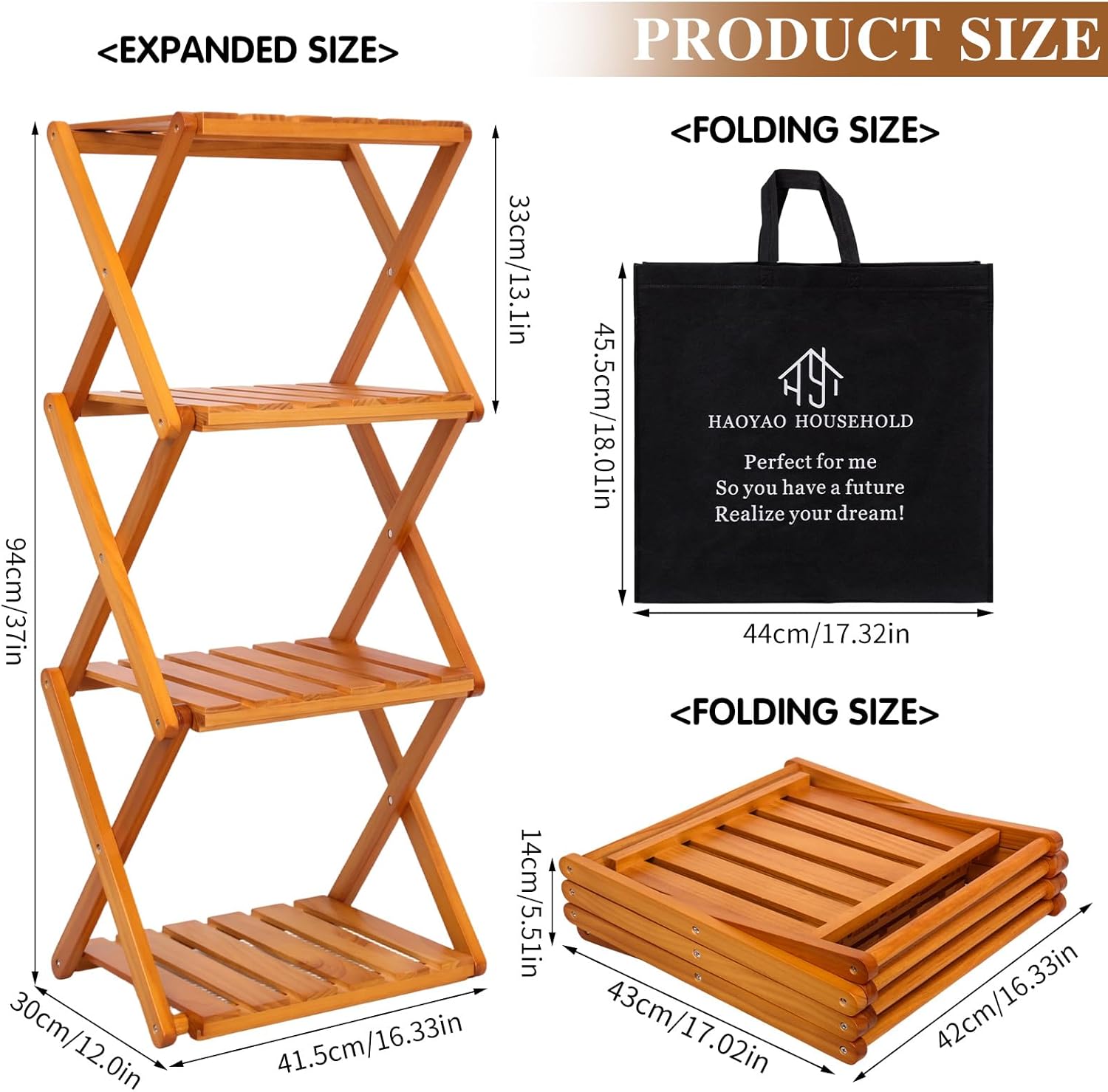 4 Tier Portable Folding Shoe Storage Rack Natural Bamboo Vertical Shoe Rack for Corridors, Bedrooms Living Room Corner and Small Spaces (Brown)