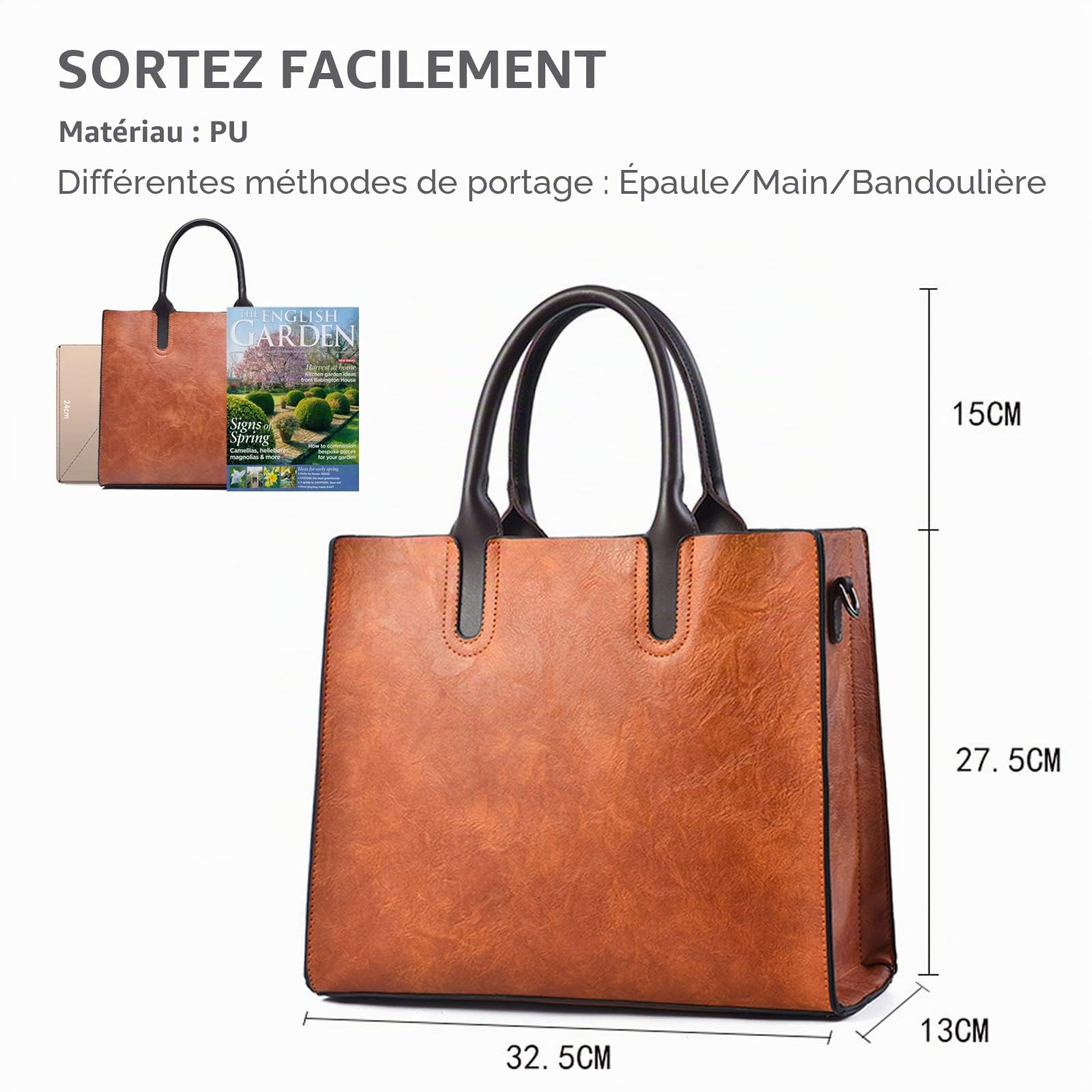 NICOLE & DORIS Sac à Main Femmes Grande Capacité Sac Bandoulière Sac Cabas Carree Sac Fourre-Tout Sac Epaule en Cuir Sac de Shopping Sac Travail Femme