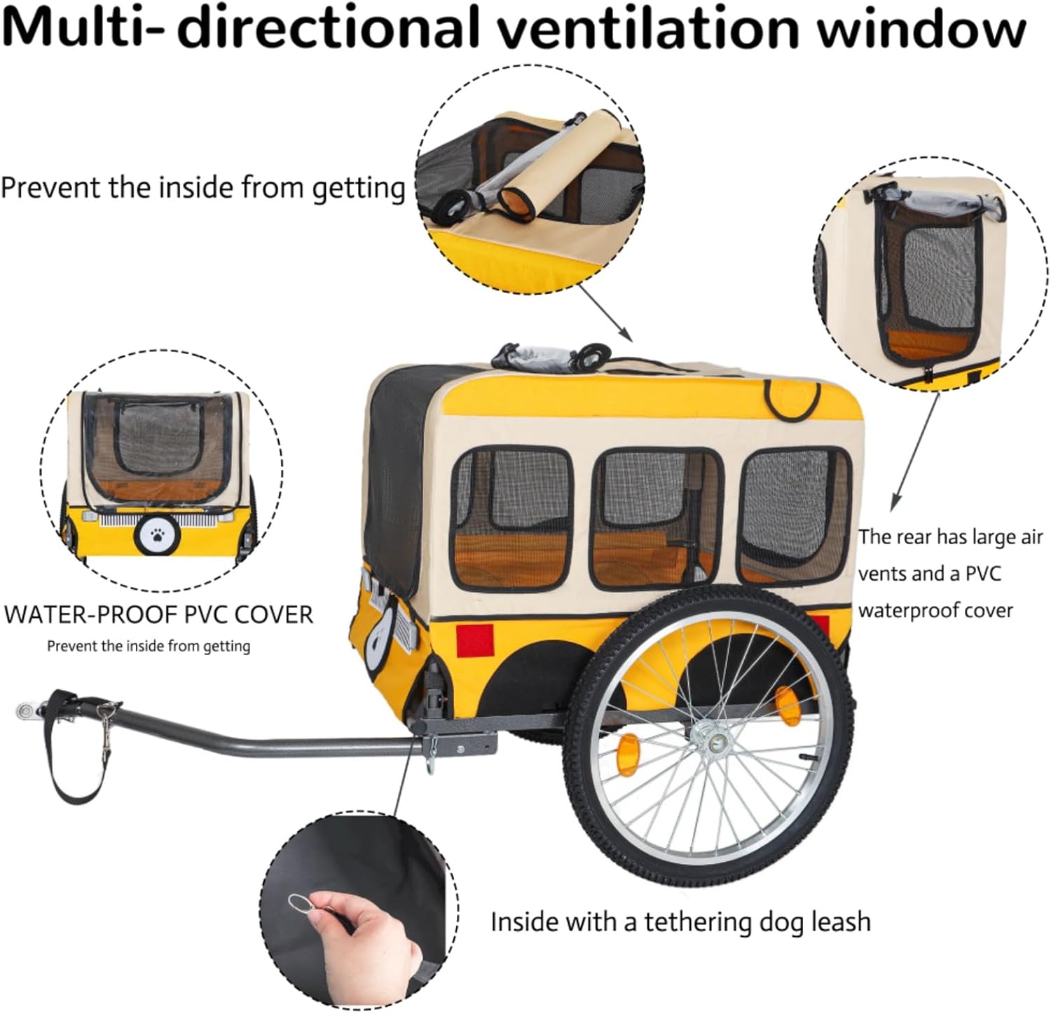 Collapsible Dog Bike Trailer for Large Dogs, Heavy Duty Pet Bicycle & Jogging Stroller w/ 20-Inch All-Terrain Tires, Folding Design,Supports Up to 88 lbs for Camping & Outdoor Adventures
