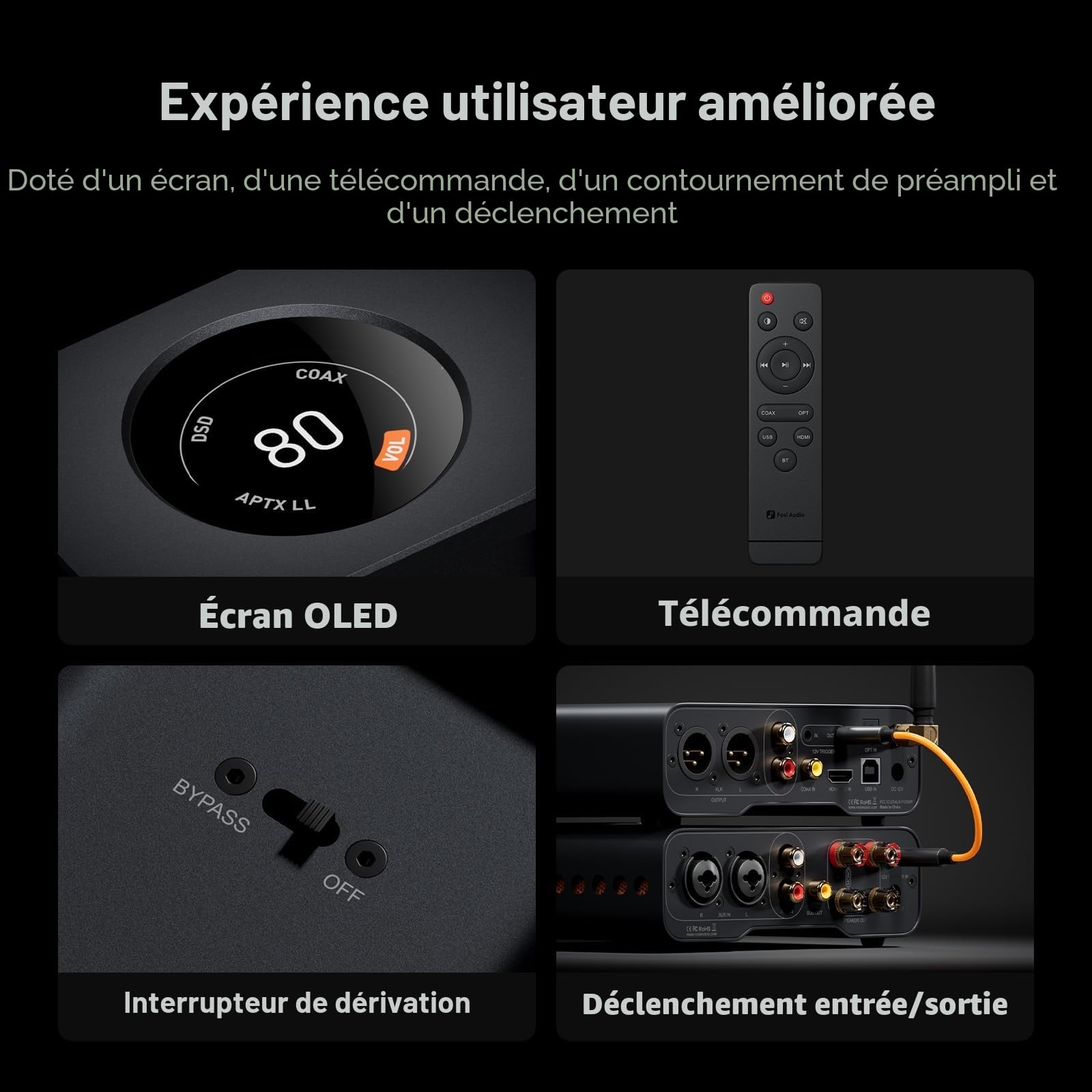 Fosi Audio ZD3 Préamplificateur de Bureau DAC Entièrement équilibré avec Amplificateur Stéréo Domestique ES9039Q2M, Bluetooth/USB/Optique/Coaxial/TV Entrée HDMI Arc, Sortie XLR/RCA avec Télécommande