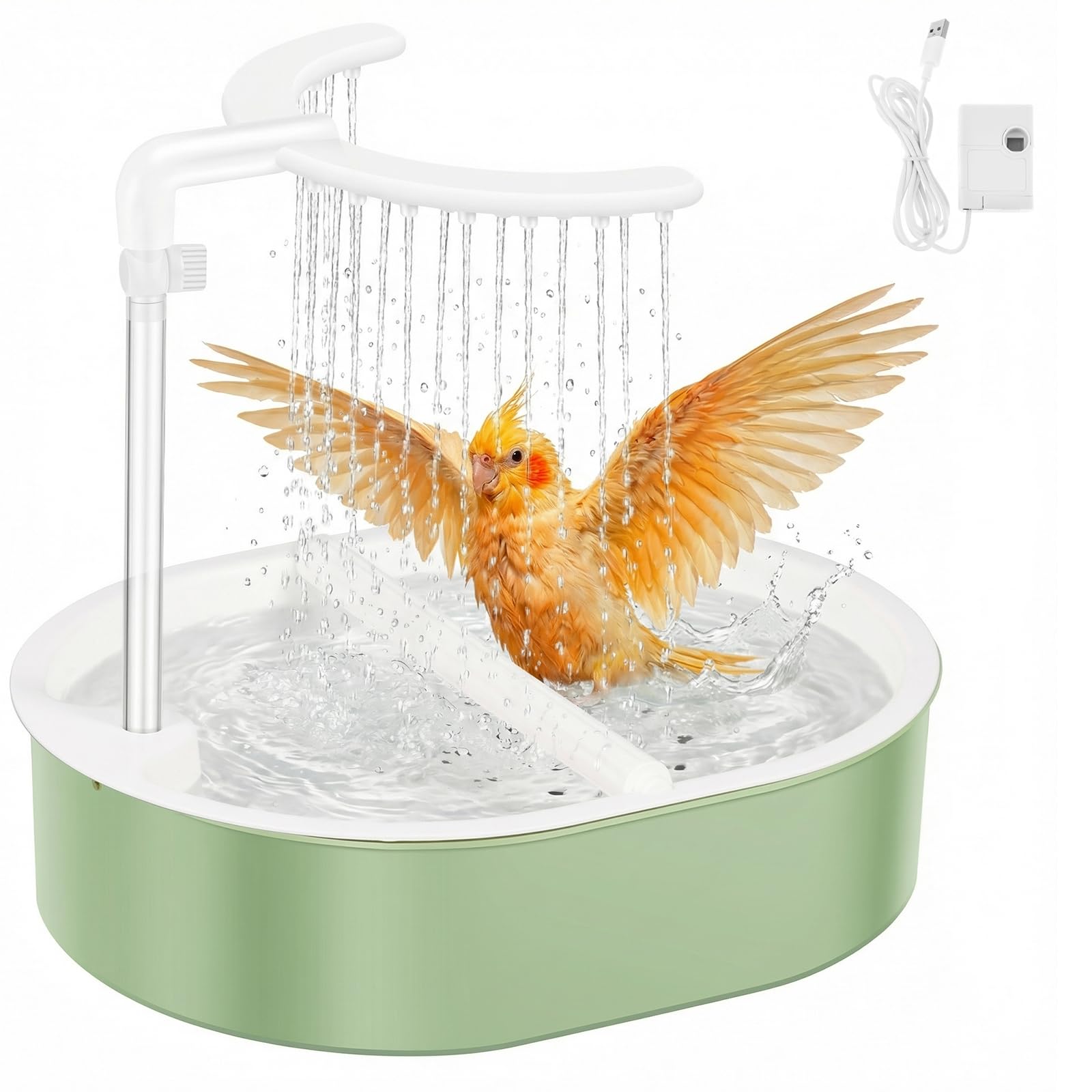 Zhjiutak Green Bird Shower Bath, Automatic Parakeet Bird Bath With Pump, Parrot Bathtub For Pet Birds Cockatoo Budgie Lovebird Finches,Usb Electric Pet Water Cycle Baths Tub