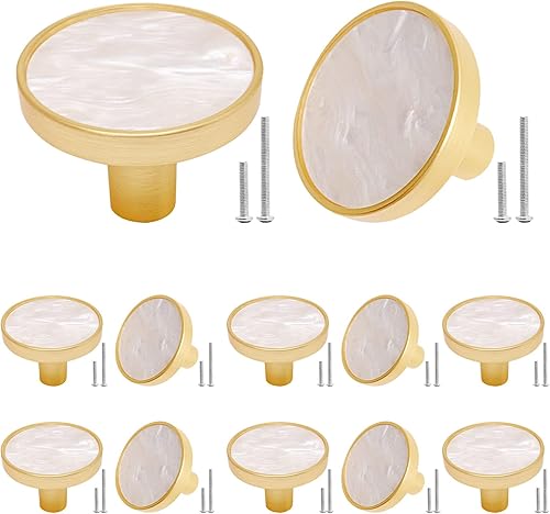 12 pomos dorados para cajones de tocador, pomos de latón cepillado para cajones, pomos de tocador, pomos dorados de 1-14 pulgadas para gabinetes de