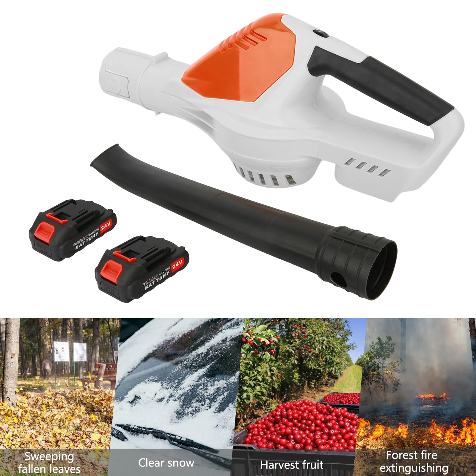 Soplador de hojas inalámbrico, sopladores eléctricos de mano con batería de 24 V y cargador, soplador de jardín de 180 CFM con modo de 2 velocidades, ligero para el cuidado del césped,