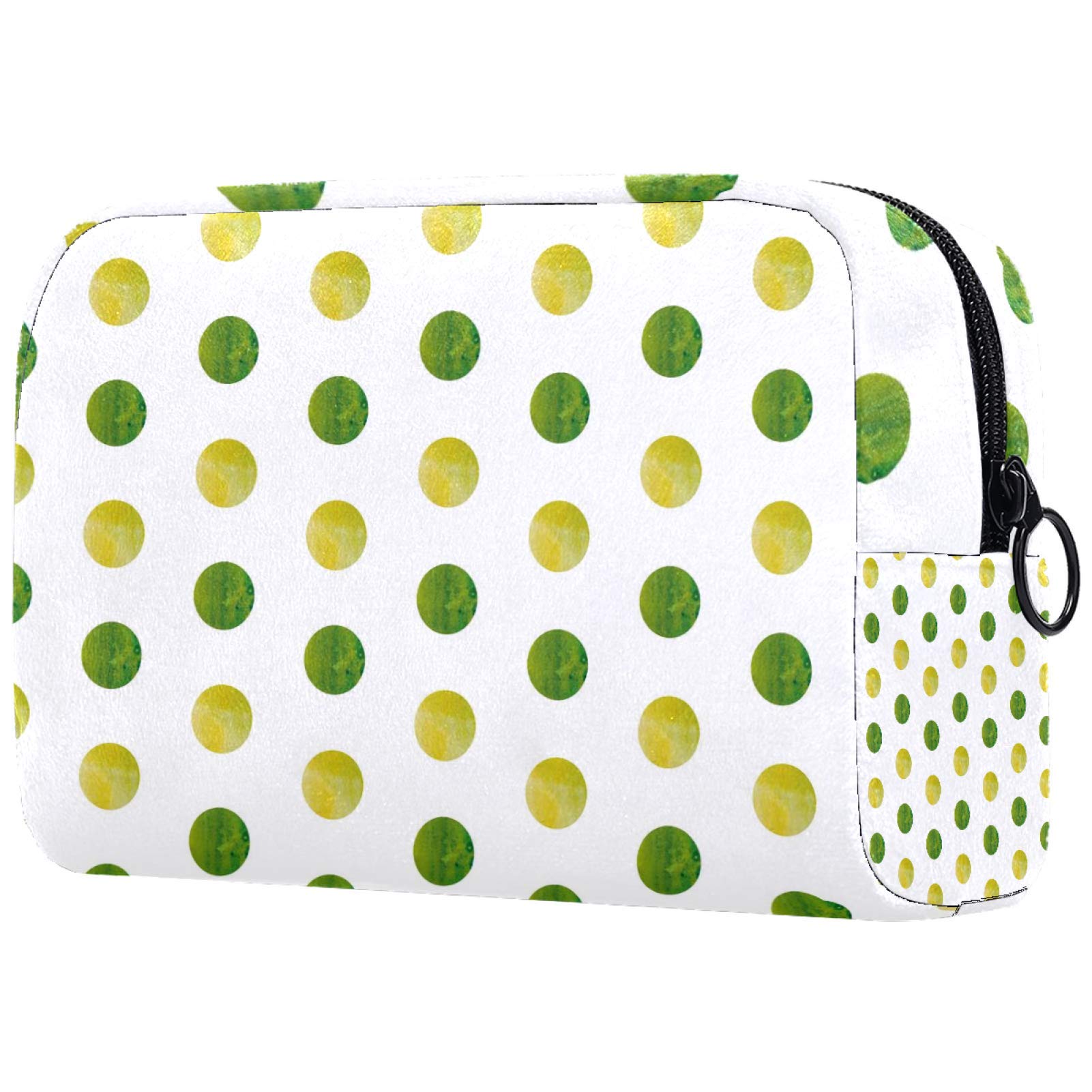 Toiletry Bag with Zippered,Large Capacity Reusable Makeup Pouch Cosmetic Travel Bag with Green Yellow Watercolor Polka Dot for Teen Girls Women
