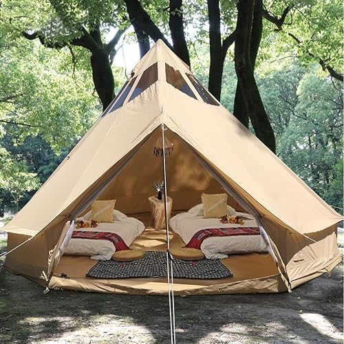 Miniatura 4 de UNISTRENGH Tienda de campaña de lona de algodón impermeable para 4 estaciones, tienda de campaña glamping yurt con agujero de estufa y ventanas de