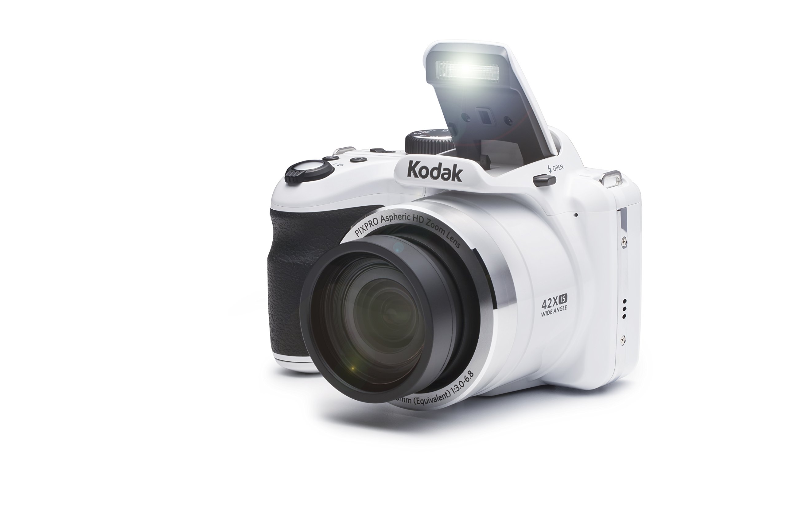KODAK Pixpro AZ421 - Digitale Bridge-Kamera, 42X optischer Zoom, 24 mm Weitwinkel, 16 MP, 3-Zoll-LCD, HD 720p Video, OIS, Li-Ionen-Akku - Weiß