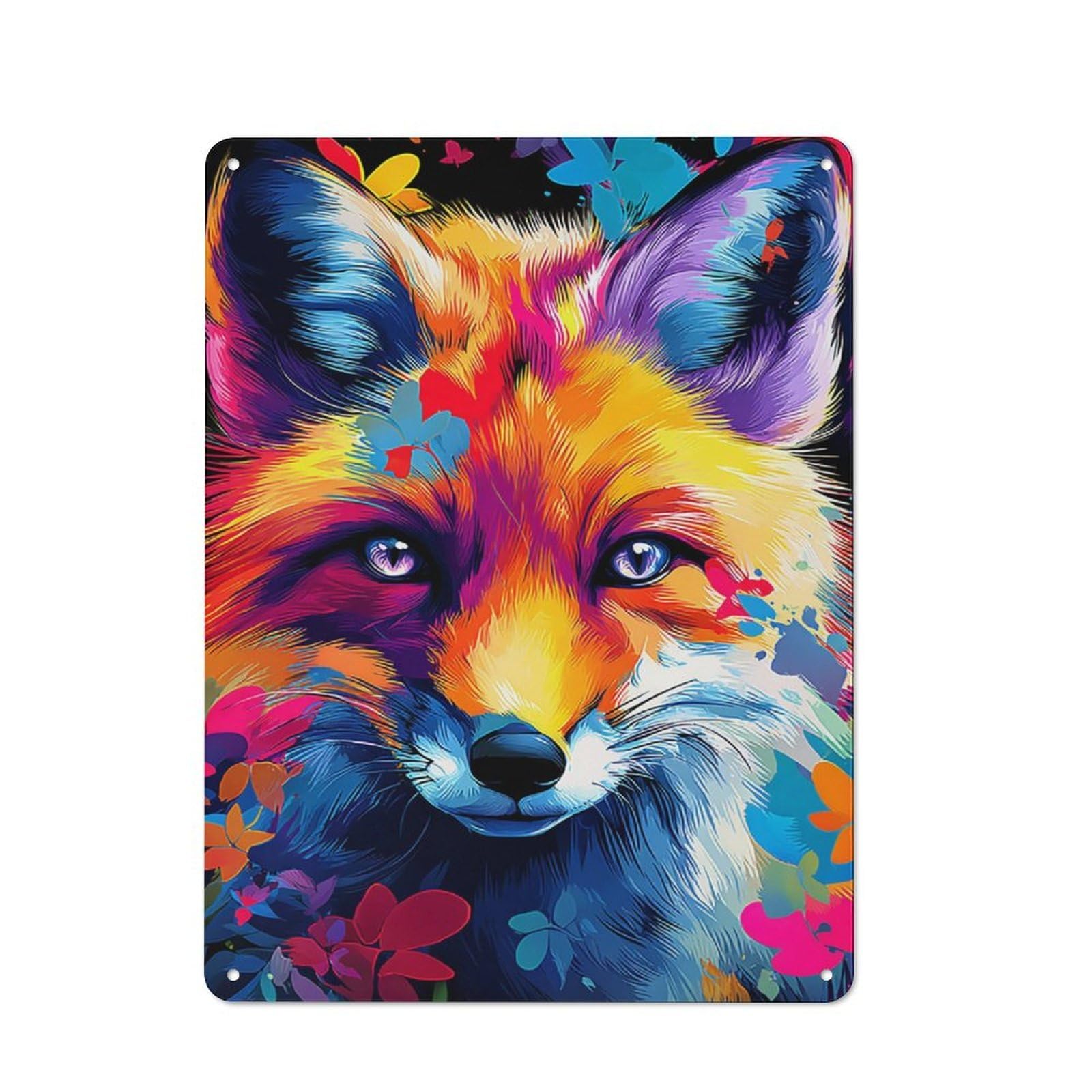Colorful Fox Portrait Metal Wall Plaque for Travel Lovers, Birthday, Housewarming Or Christmas Gift, 40x30cm