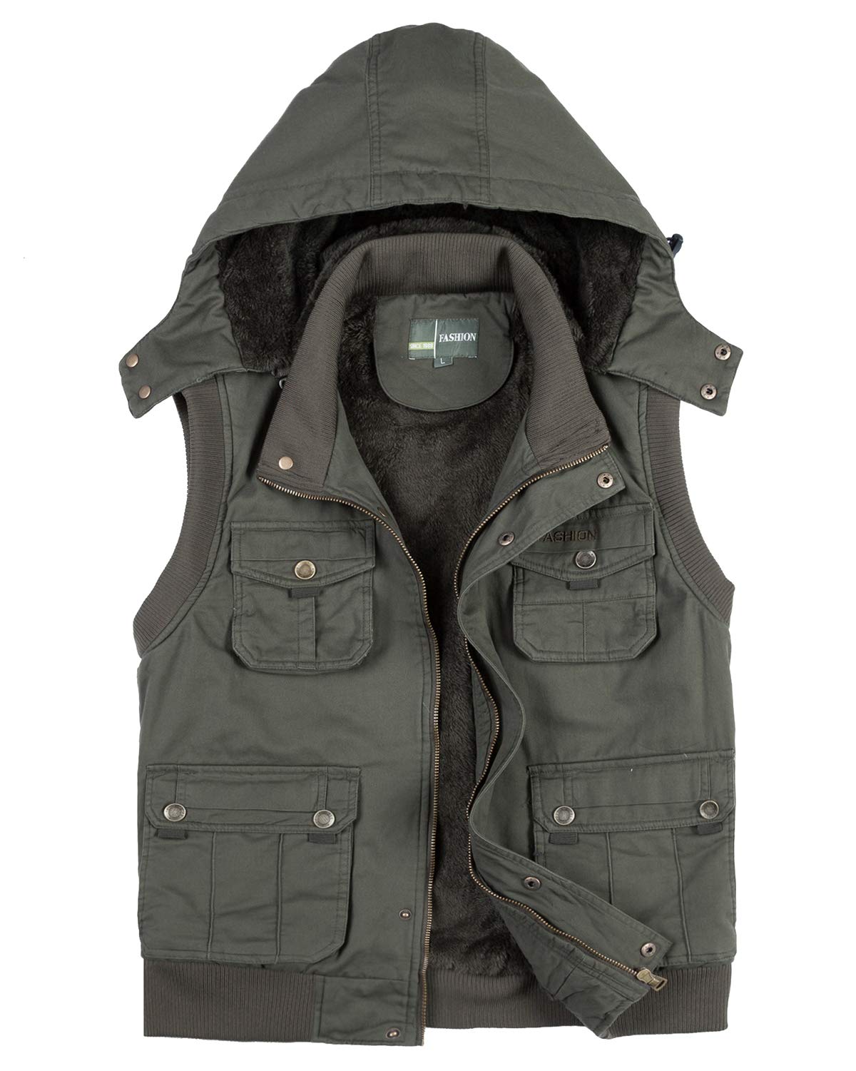 Herren Outdoor Weste mit Vielen Taschen Baumwolle Anglerweste Safari Weste Multifunktionsweste Angeln Weste Ärmellos Jacke mit Stehkragen