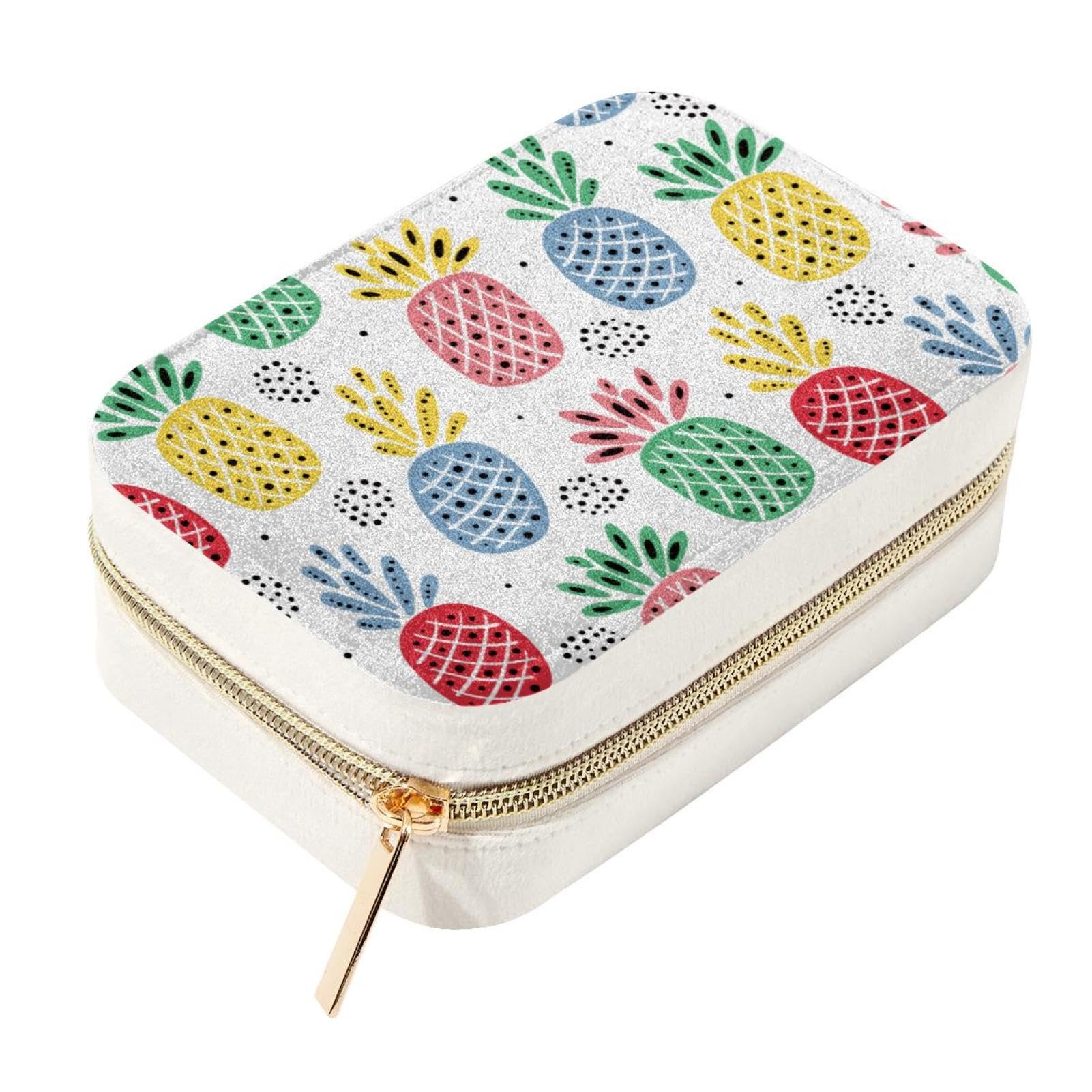 Estuche para collares y pulseras de terciopelo con estampado de piñas amarillas y rojas
