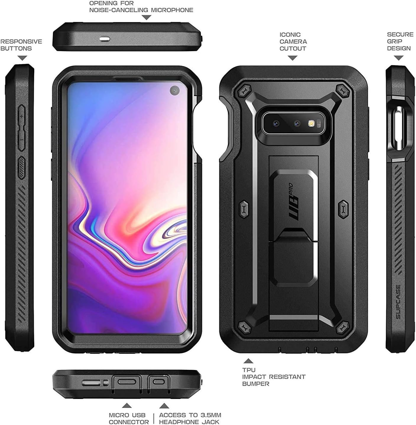 SUPCASE Unicorn Beetle Pro Series Designed for Samsung Galaxy S10e Case (2019 Release) Full-Body Dual Layer Rugged With Holster & Kickstand With Built-in Screen Protector (Black)