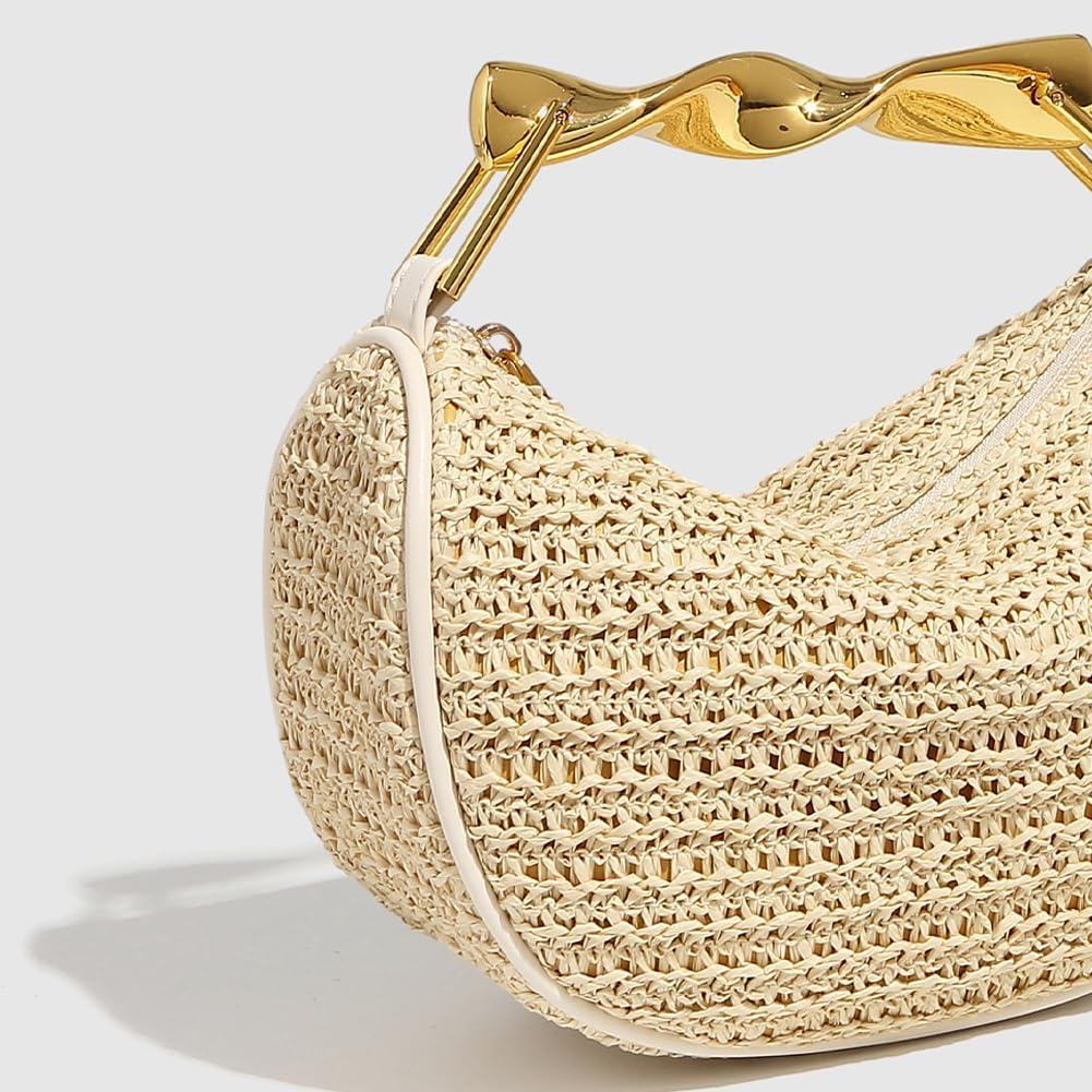 CUXVA Straw Clutch Bag for Women Mini Summer Satchel Purse Fashion Woven Crossbody Shoulder Handbags with Chain Strap - Image 5