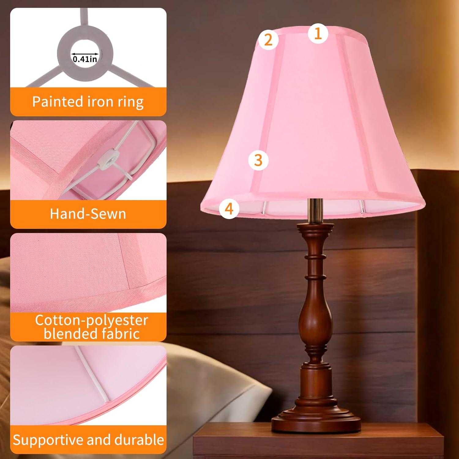 Pink Square Cute Corner Lamp Shades Set of 2, 6.5" × 13" × 10.6" Medium Lamp Shade Replacement, Fabric Natural Linen Hand Crafted(Spider Fitter), Assembly Required