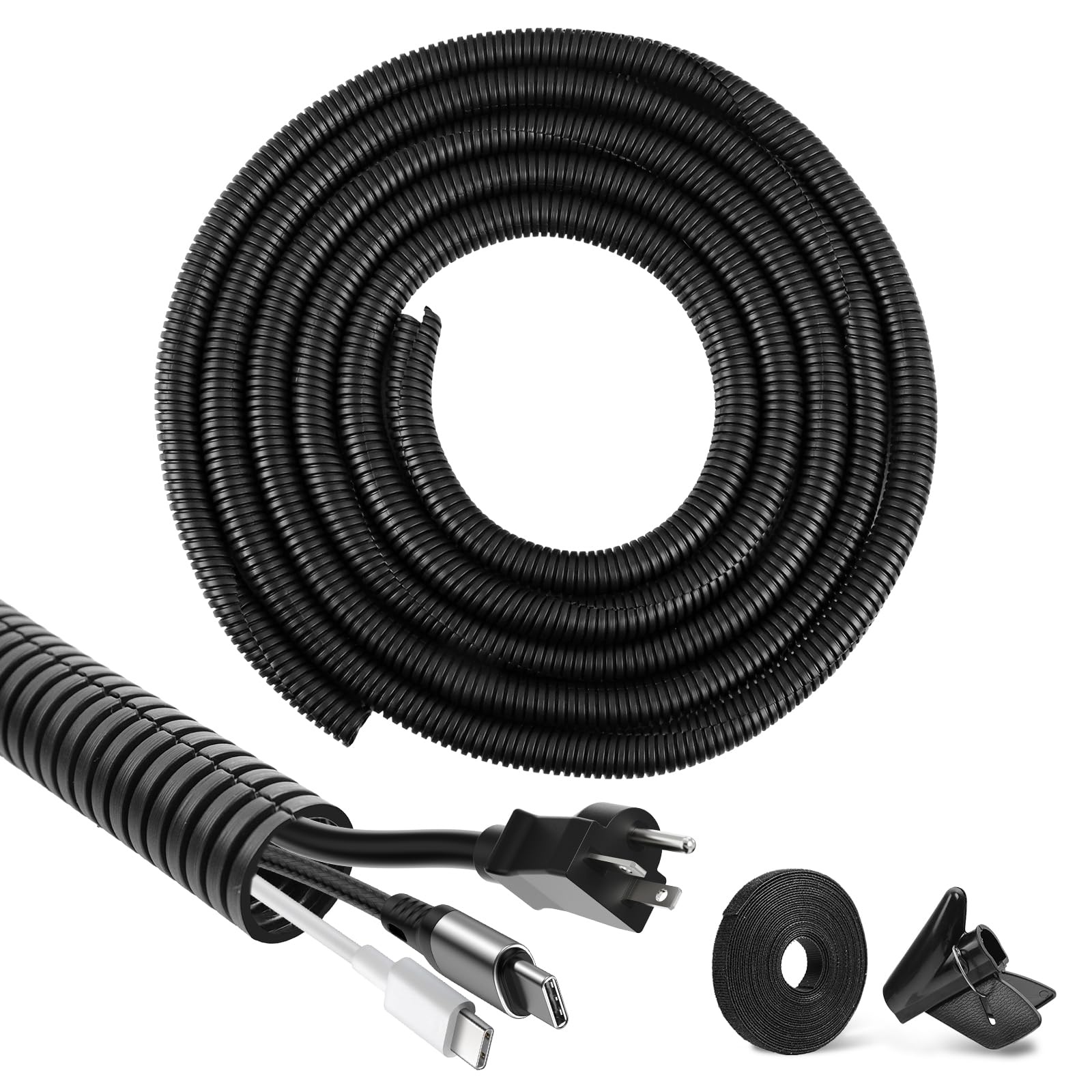Tubo Corrugato Scanalato Flessibile Guaina per Cavi Elettrici Corrugato per Automobile, Giardino e Interrato (13mm×3m, Nero)