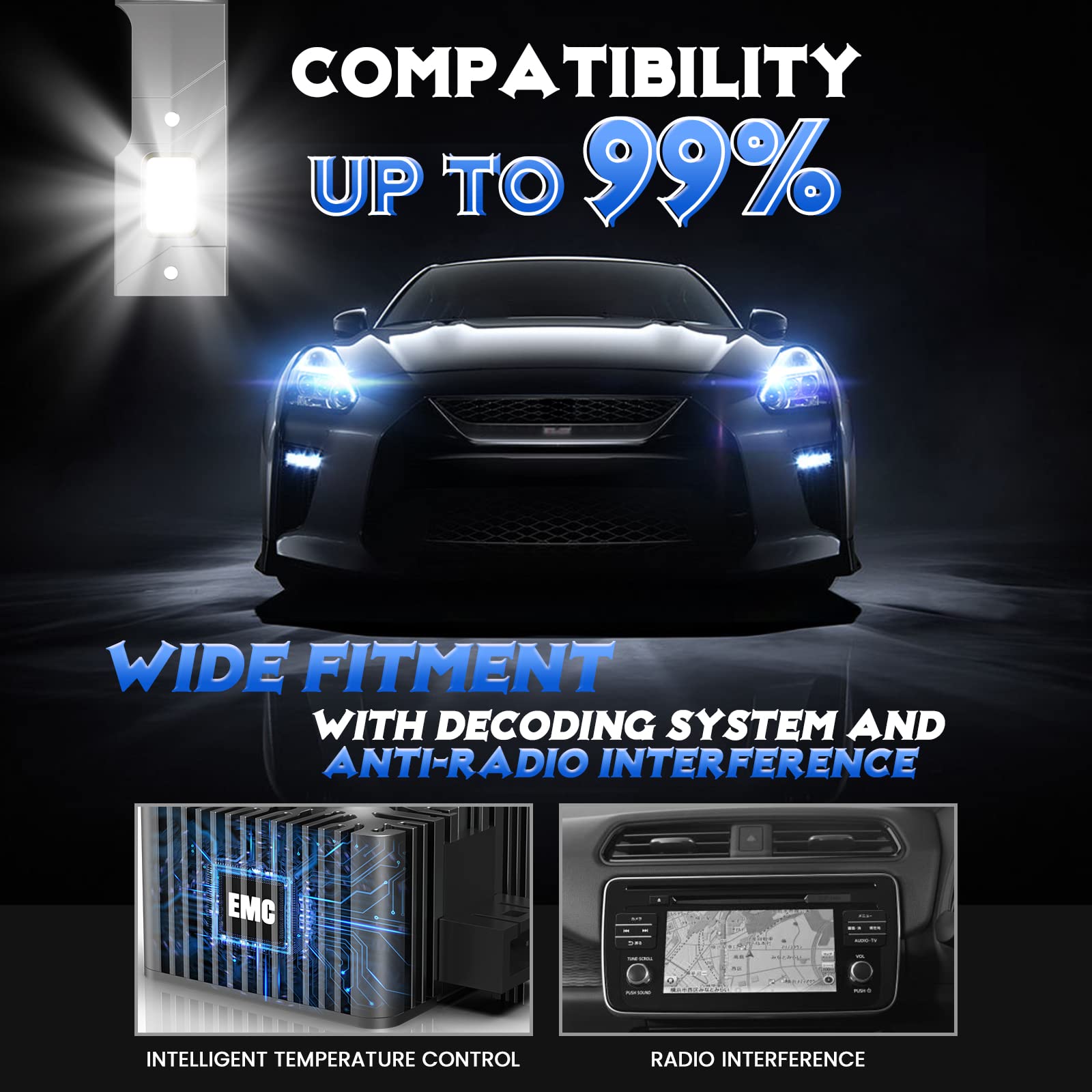 CAR WORK BOX Żarówki LED D1S, zamiennik żarówek ksenonowych HID, 60 W, 12000 lm, 6000 K, D1S, żarówki samochodowe
