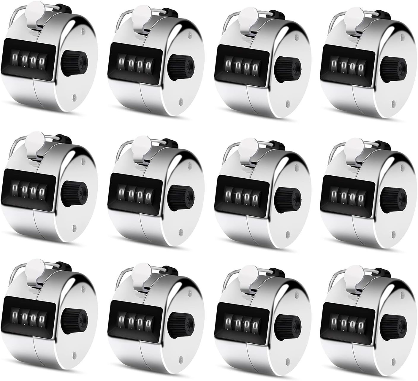 12 Pcs Hand Tally Counter 4-Digit Lap Counter Clicker, Manual Mechanical Handheld Pitch Click Counter with Finger Ring for School Golf & Knitting Row Croche