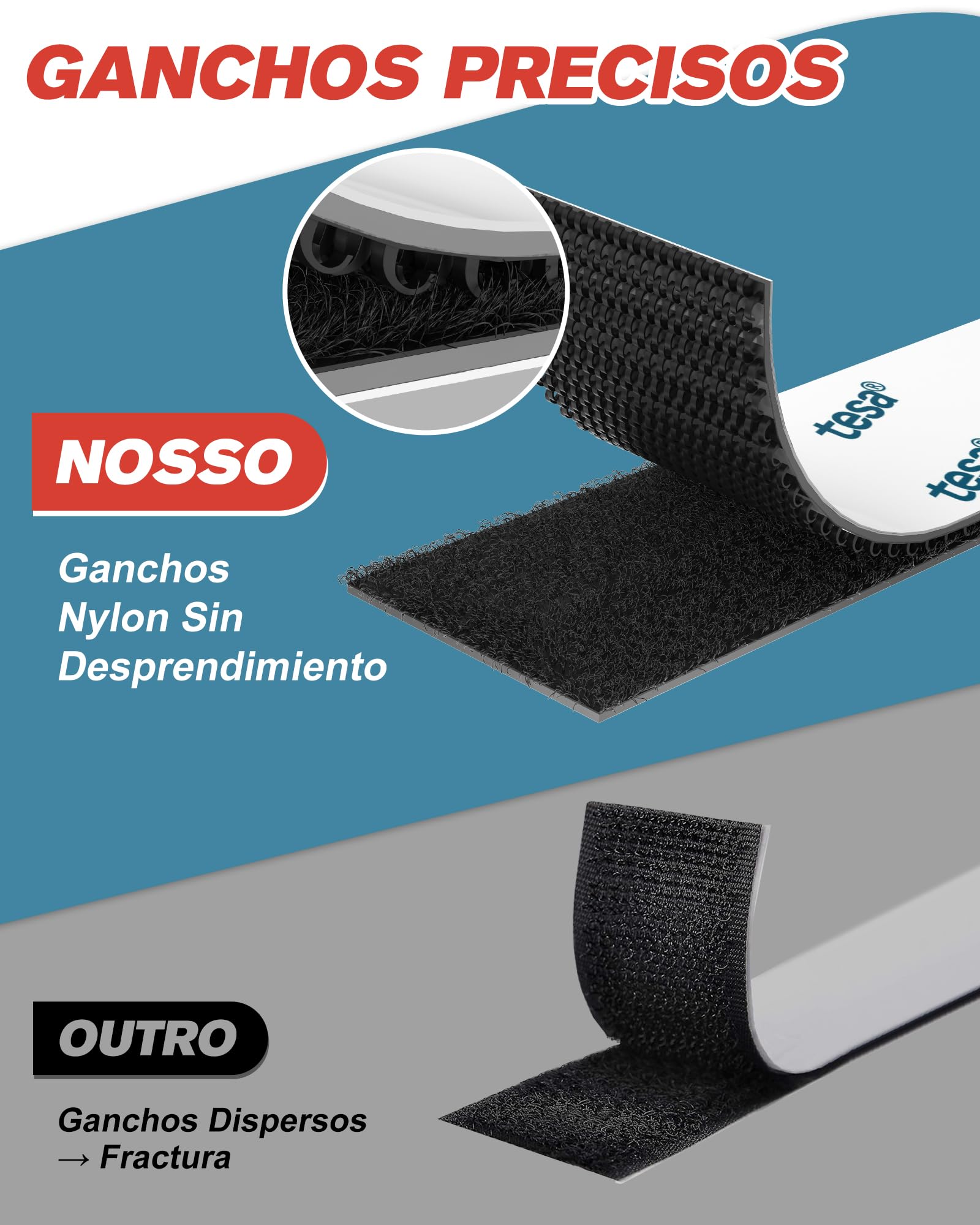EMITEVER Autoadhesiva Doble Cara, 50X100mm Tiras Hook y Loop Tape Extrafuerte, Para Marcos De Fotos, Mosquiteras, Alfombrillas, Automóviles y Hecho a Mano (Negro, 50mmX100mm 20Pares)
