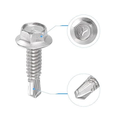 Miniatura 8 de uxcell Tornillos autoperforantes con cabeza de arandela hexagonal, #12 x 1 12 "410 Tornillo de chapa autoperforante de acero inoxidable 410, 50