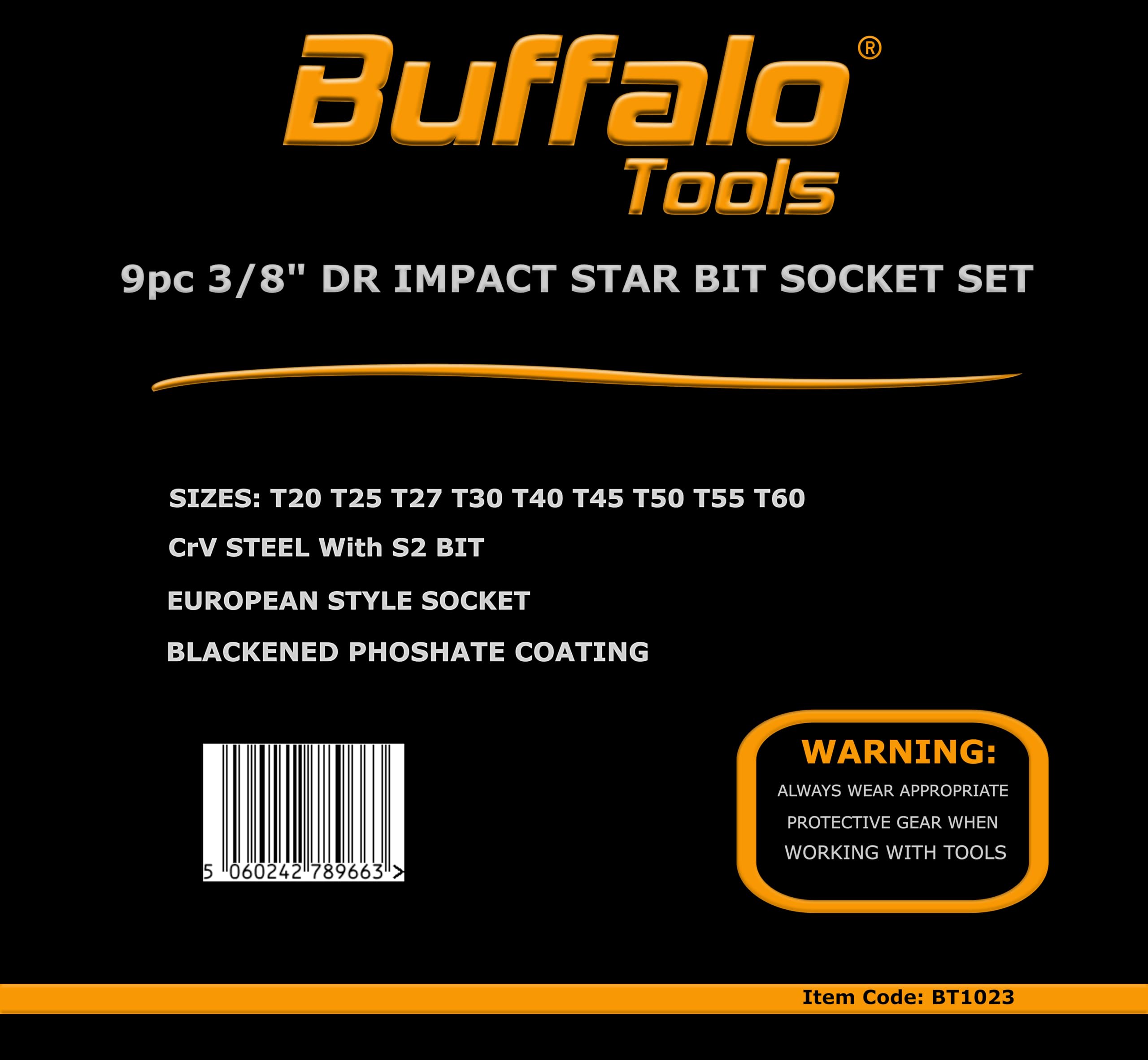 Buffalo Tools Juego de 10 llaves de vaso Torx Star de 1/2 pulgada T20-T70, acero al vanadio duradero, acabado resistente a la corrosión, juego de herramientas con bandeja de almacenamiento TRX-Star