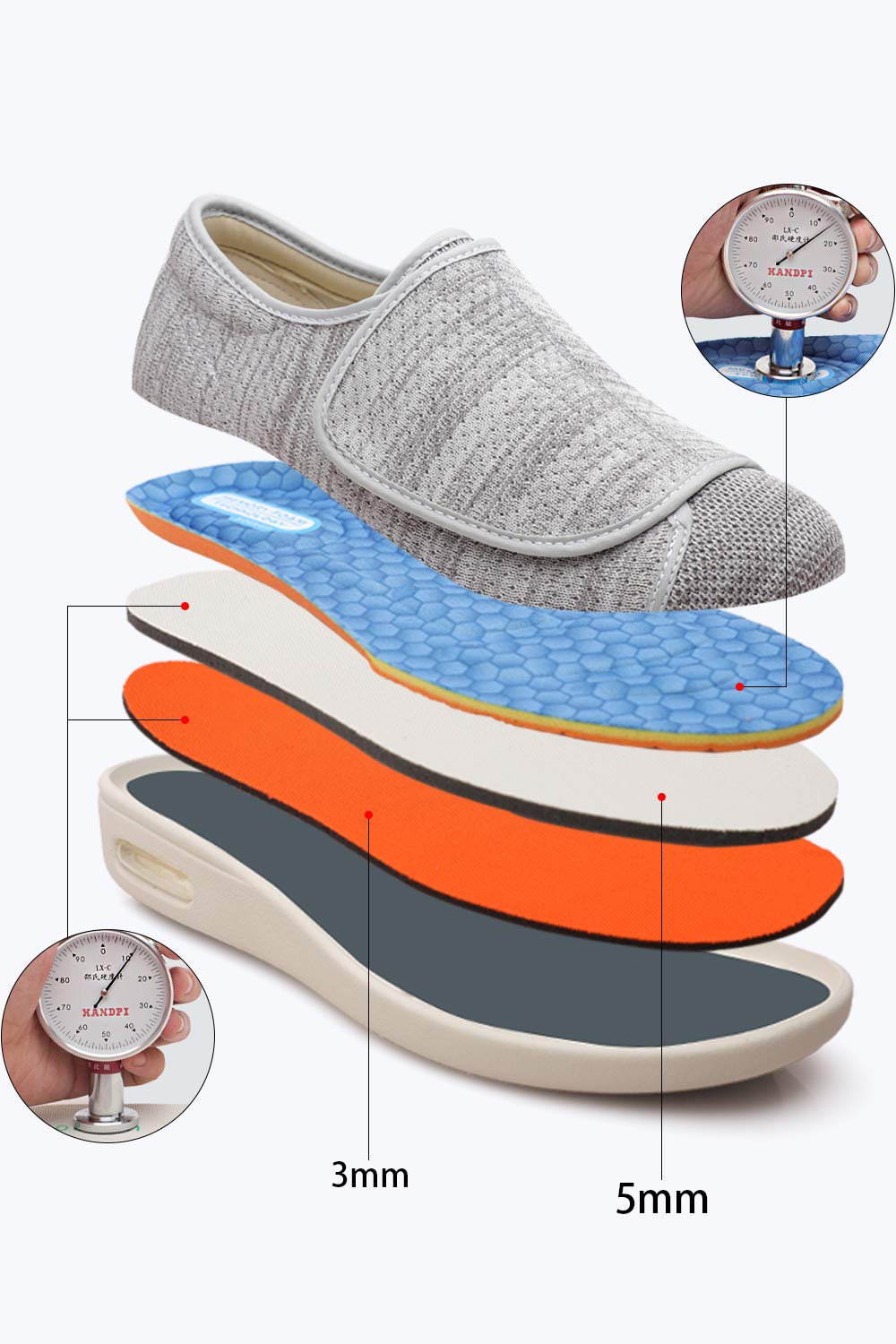 Damen Diabetiker Schuhe für Frauen Casual Verstellbare Wanderschuhe Breite Schuhe für ältere Menschen Geschwollene Füße Rutschfest Luftpolster Unterseite Mast und Verbreiterung