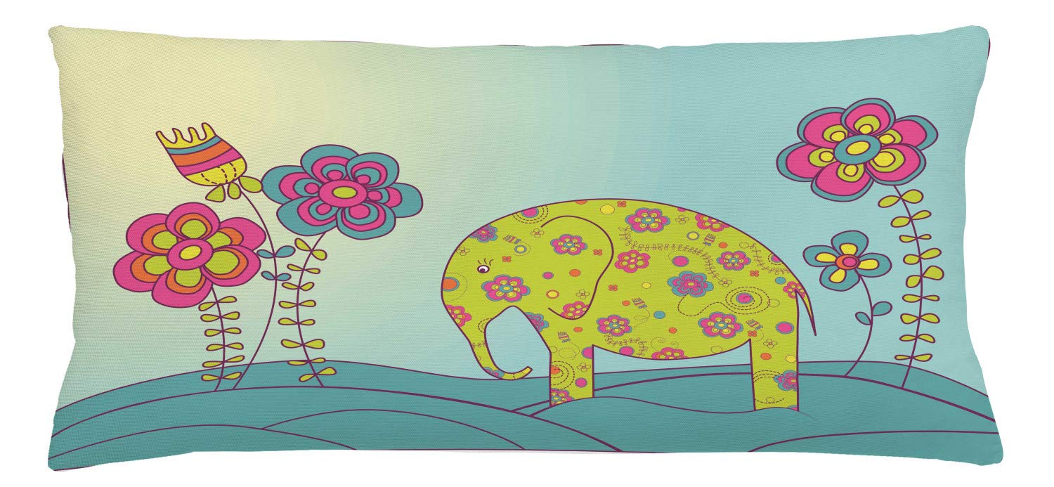 Lunarable Cartoon Throw Pillow Cushion Cover, Colorful on Meadow Nature Art Print Picture Boys Girls, Decorative Square Accent Pillow Case, 36