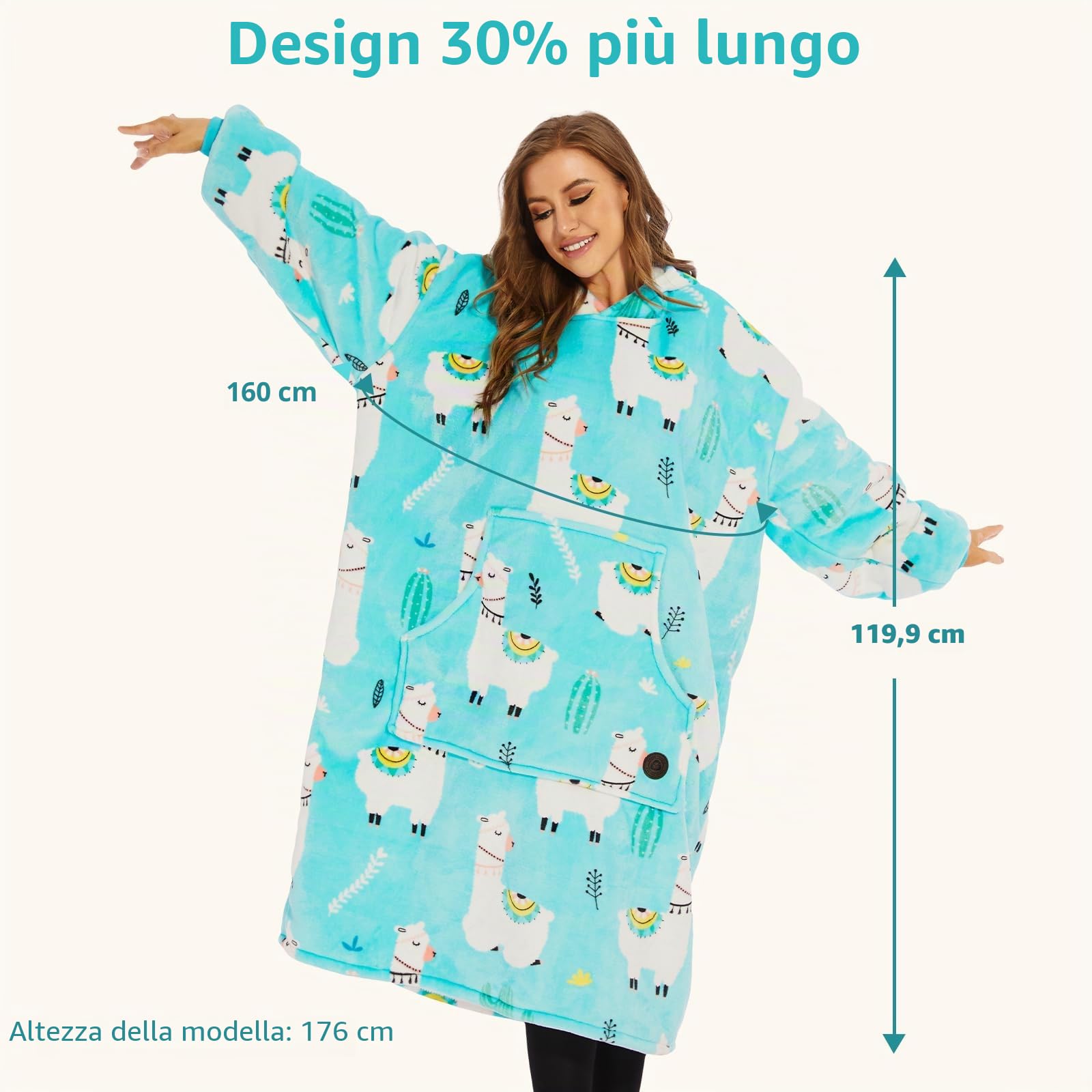THREE POODLE Felpa Coperta Oversize Donna, Pile Gigante con Maniche e Cappuccio