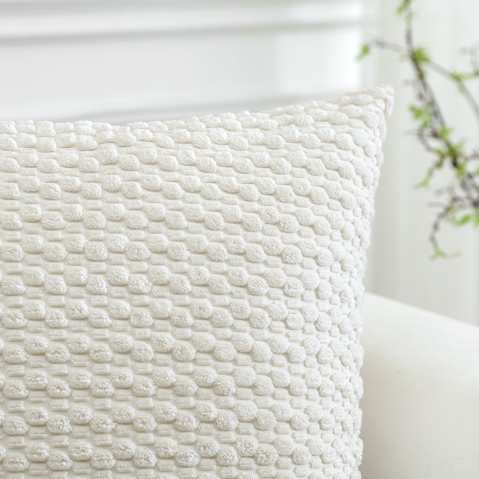 JOTOM Corduroy Soft Decorative Cushion Covers 30x50 cm Set of 2 Decorative Throw Pillow Covers with 3D Bubble Texture Pillowcase for Couch Sofa Bedroom Soft Cushion Case for Home Decor (Cream White) - Image 2