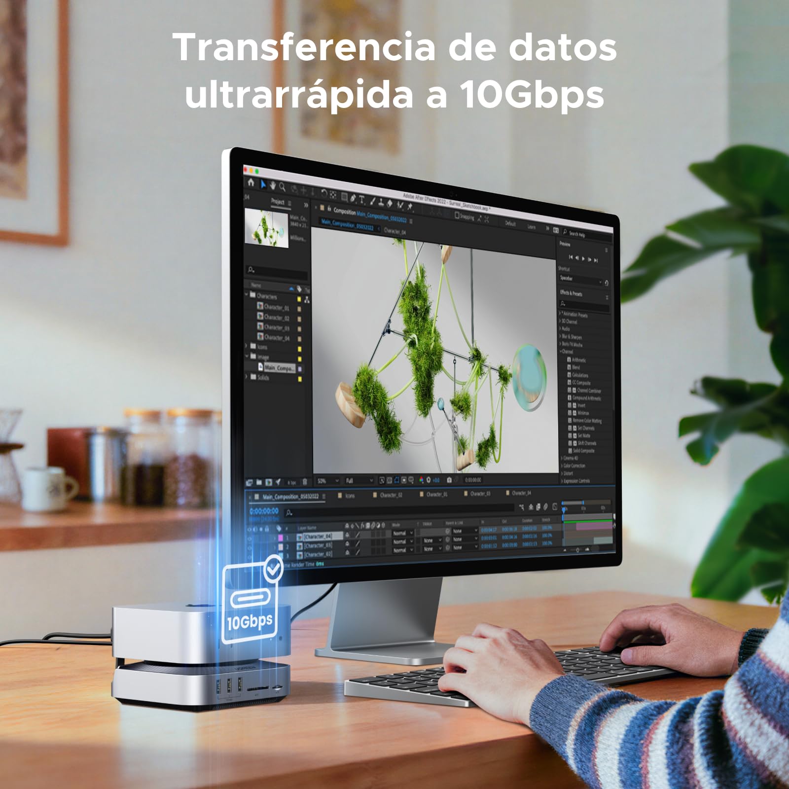 UGREEN USB4.0 40Gbps Docking Station Compatible con Mac Mini M4 y M4 Pro | con Carcasa M.2 NVME SSD 40Gbps, HDMI 8K 30Hz, 5*USB 4A1C 10Gbps Rápida , Lector de tarjetas SD TF 312MB/s, Audio de 3,5mm