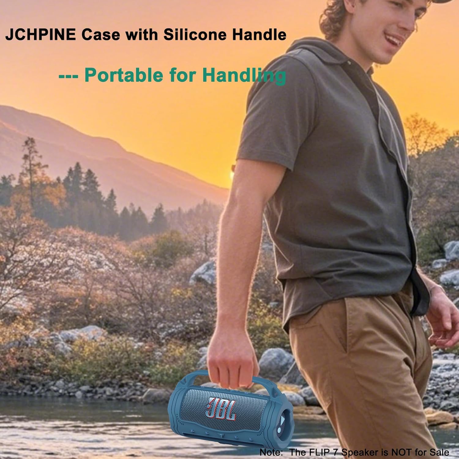 JCHPINE Silicone Cover and Hard Carrying Case for JBL Flip 7 Portable Speaker, Carrier Accessories for JBL Flip 7 Silicone Case with Handle and Shoulder Strap (Blue) - Image 4