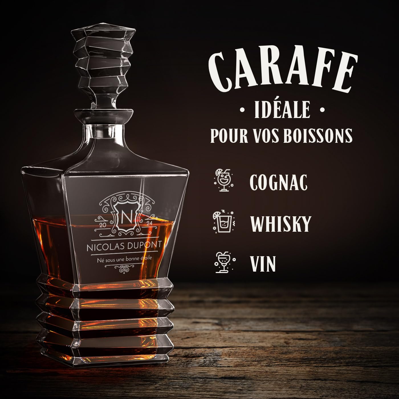 Maverton Décanteur à whisky avec 6 verres pour homme, Motif géométrique