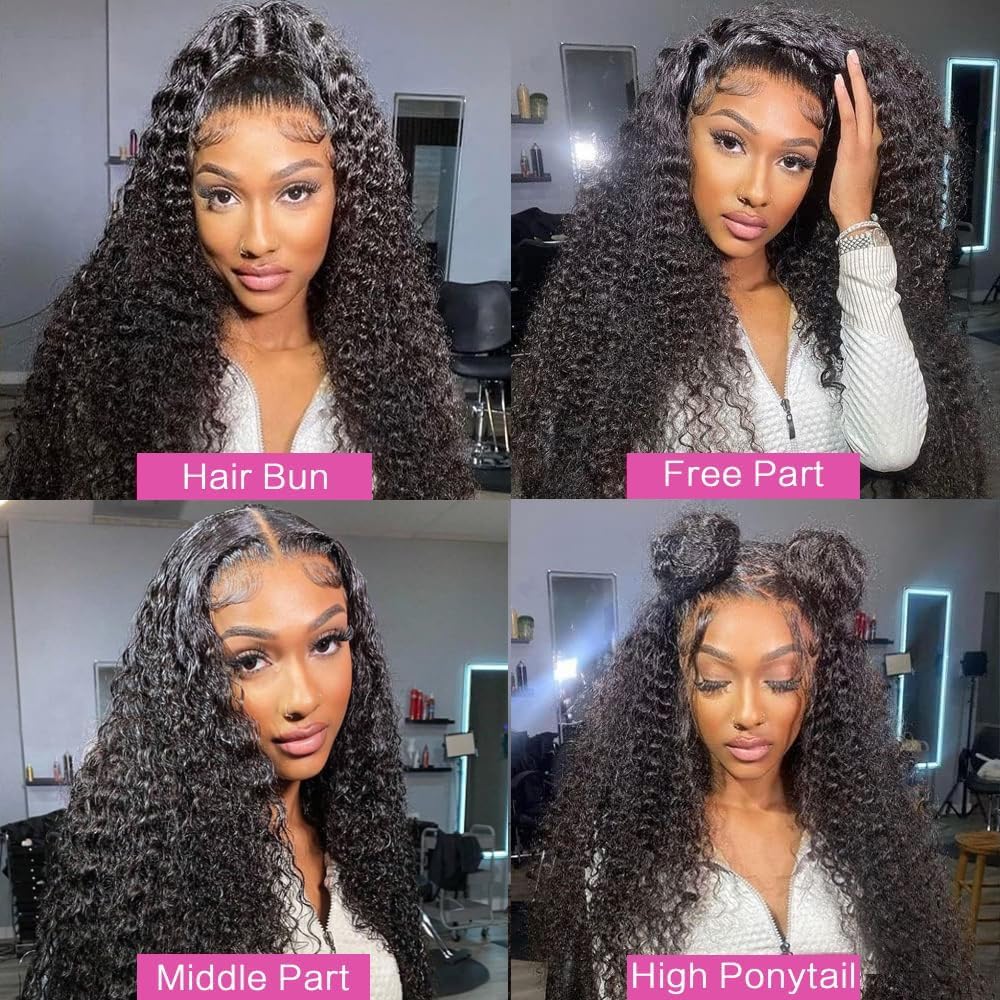 24 Inch Deep Wave Lace Front Wigs Human Hair 200 Density 13x6 HD Transparent Water Wave Lace Front Wigs Human Hair Pre Plucked Deep Wave Wig Glueless Curly Wig for Women